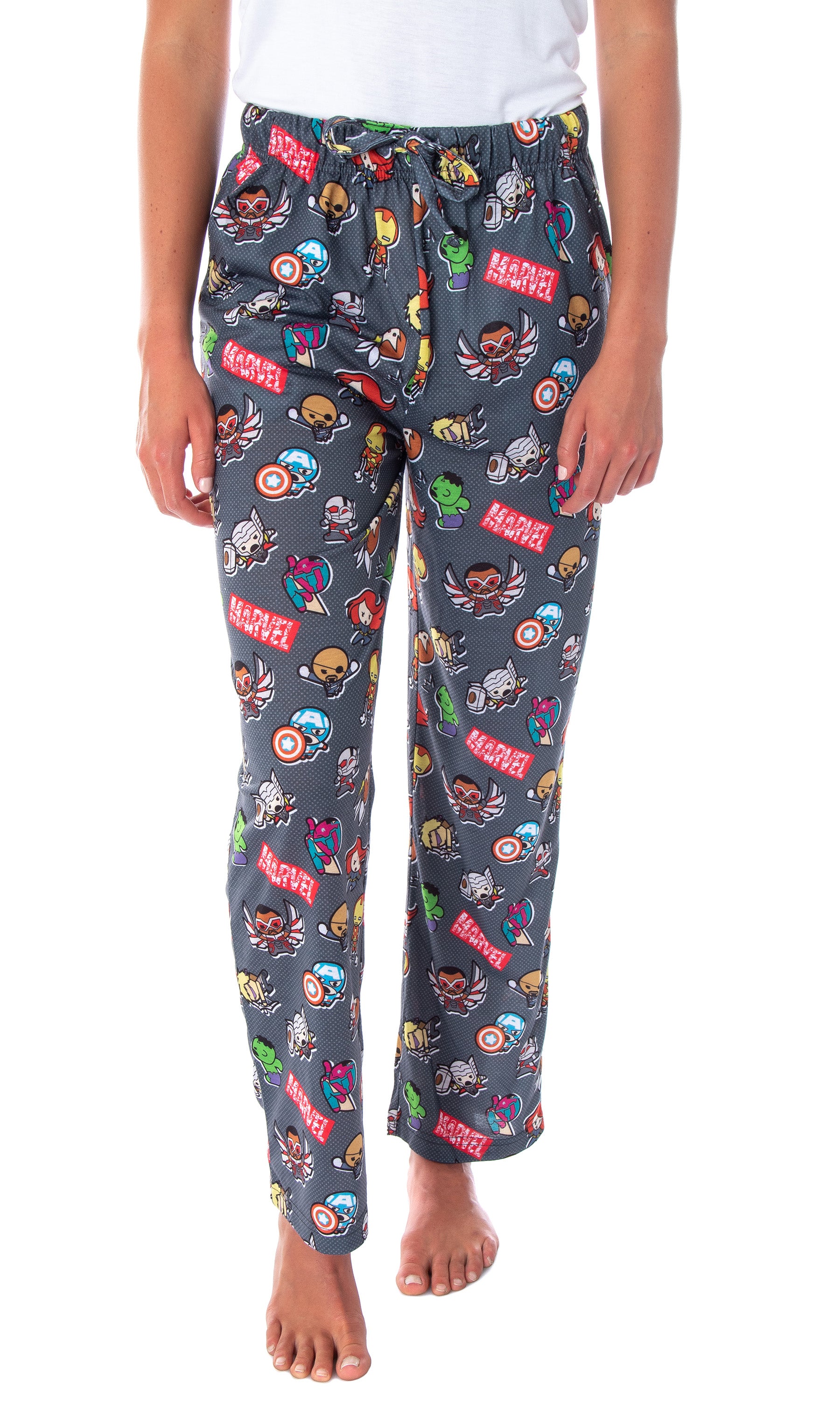 Marvel Comics Women's Avengers Kawaii Allover Character Print Pajama Pants