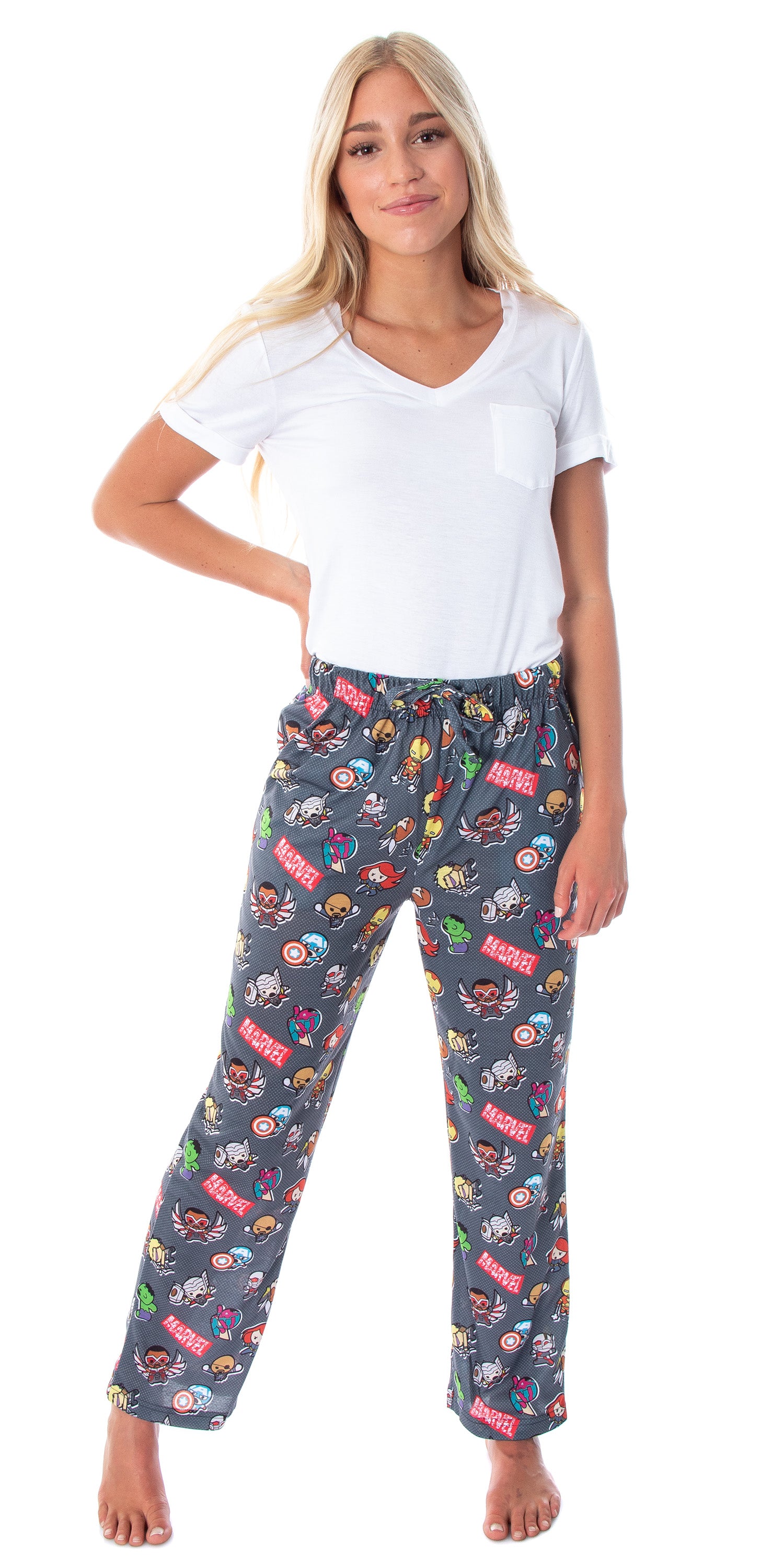 Marvel Comics Women's Avengers Kawaii Allover Character Print Pajama Pants