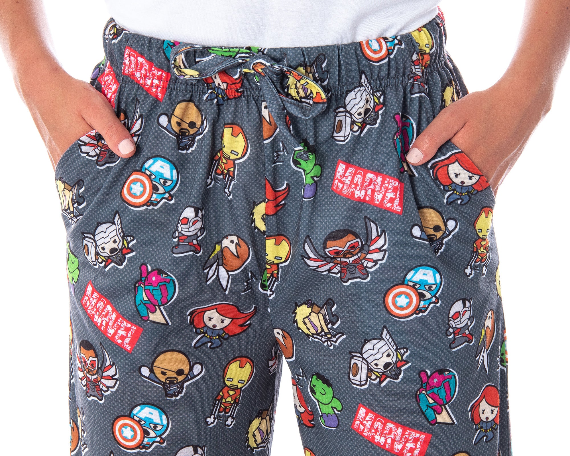 Marvel Comics Women's Avengers Kawaii Allover Character Print Pajama Pants