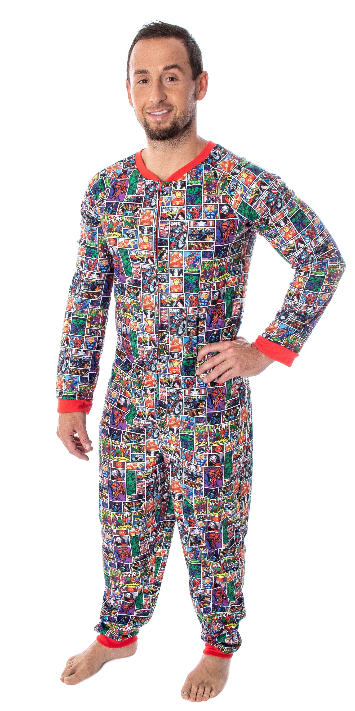 Marvel Unisex Adult Comic Character Grid Print One Piece Pajama Union Suit