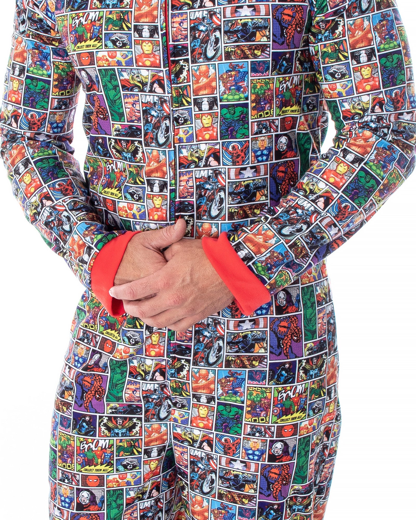 Marvel Unisex Adult Comic Character Grid Print One Piece Pajama Union Suit