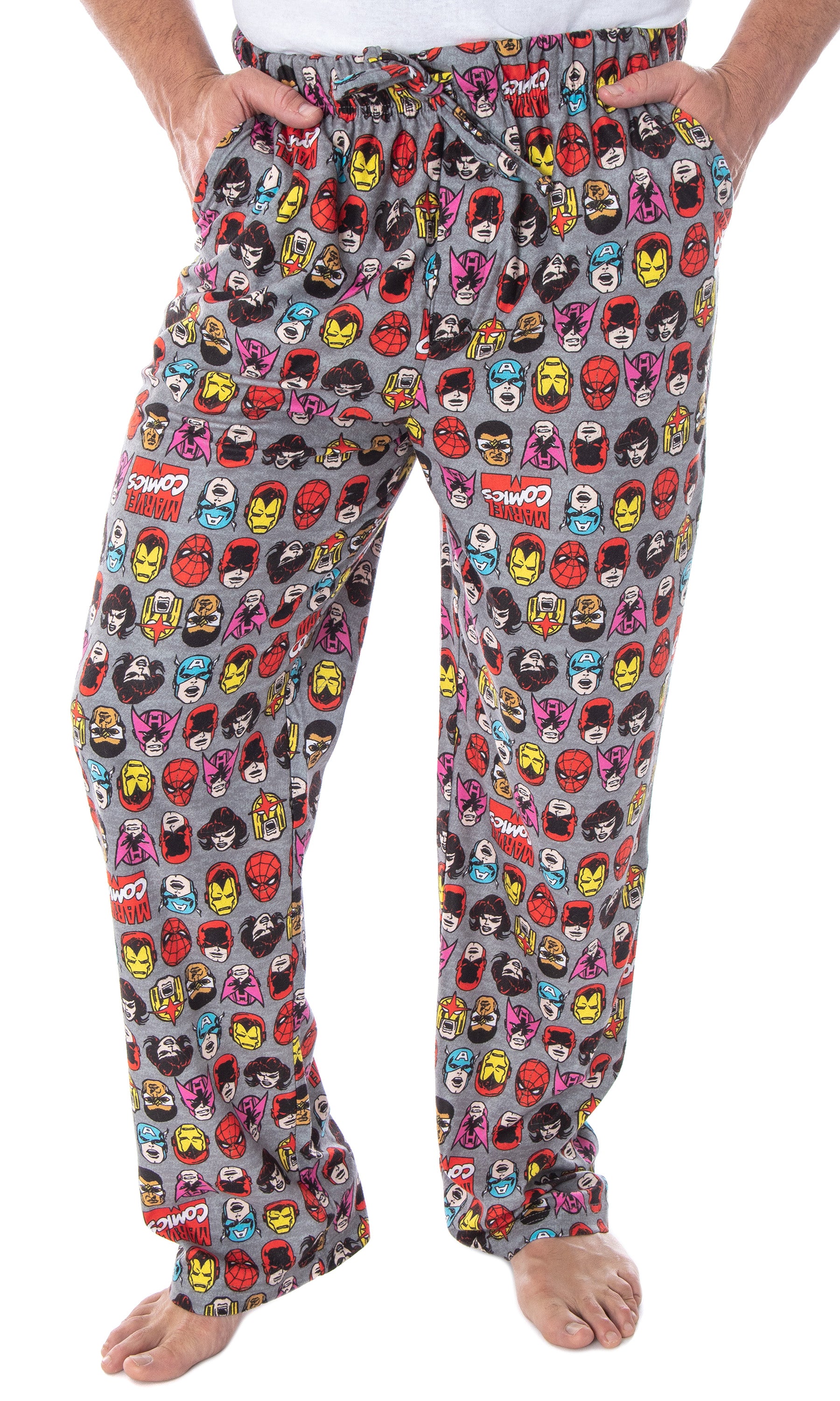 Marvel Men's Vintage Comic Character Faces Adult Sleep Lounge Pajama Pants