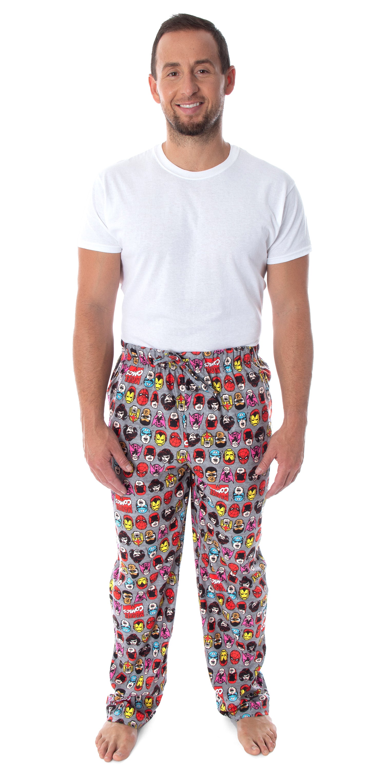 Marvel Men's Vintage Comic Character Faces Adult Sleep Lounge Pajama Pants