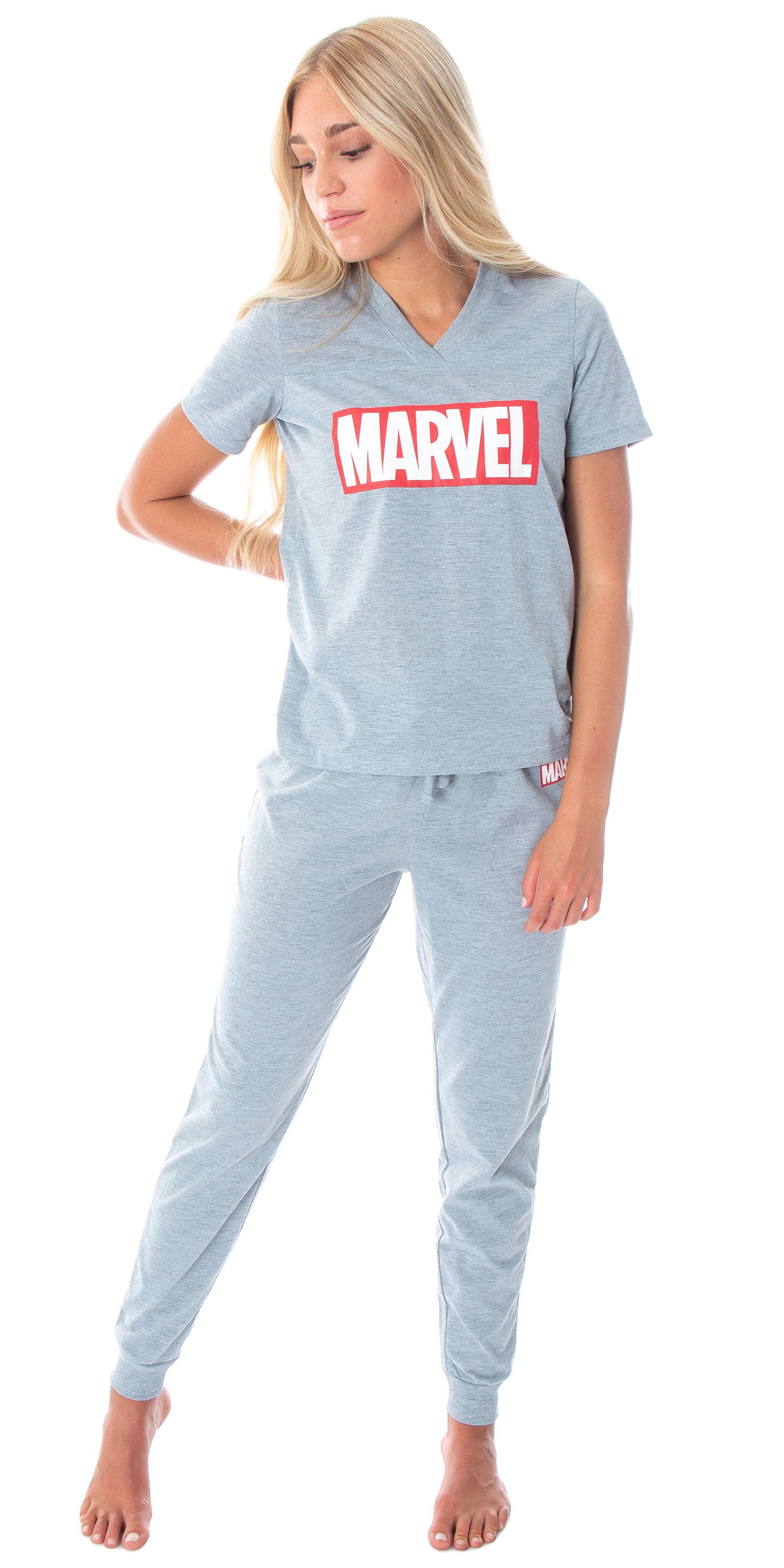 Marvel Comics Women's Avengers Brick Logo Tee And Jogger Pants Pajama Set