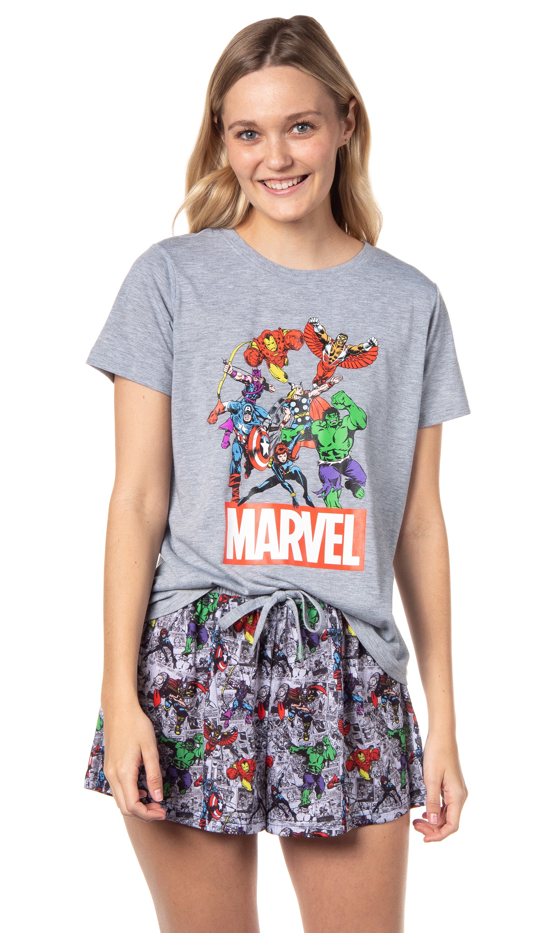 Marvel Womens' Classic Comic The Avengers Characters Pajama Set Shorts