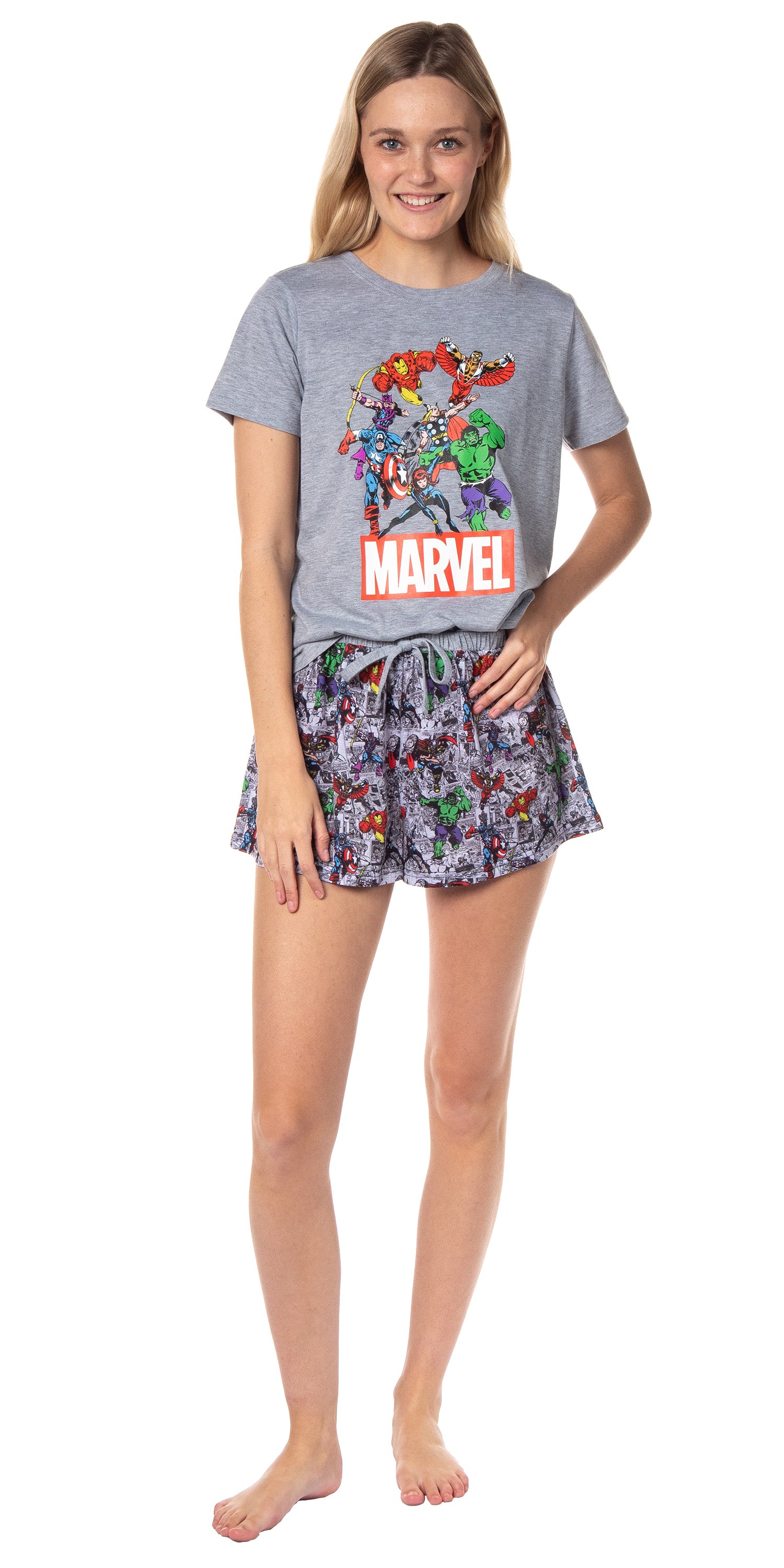 Marvel Womens' Classic Comic The Avengers Characters Pajama Set Shorts