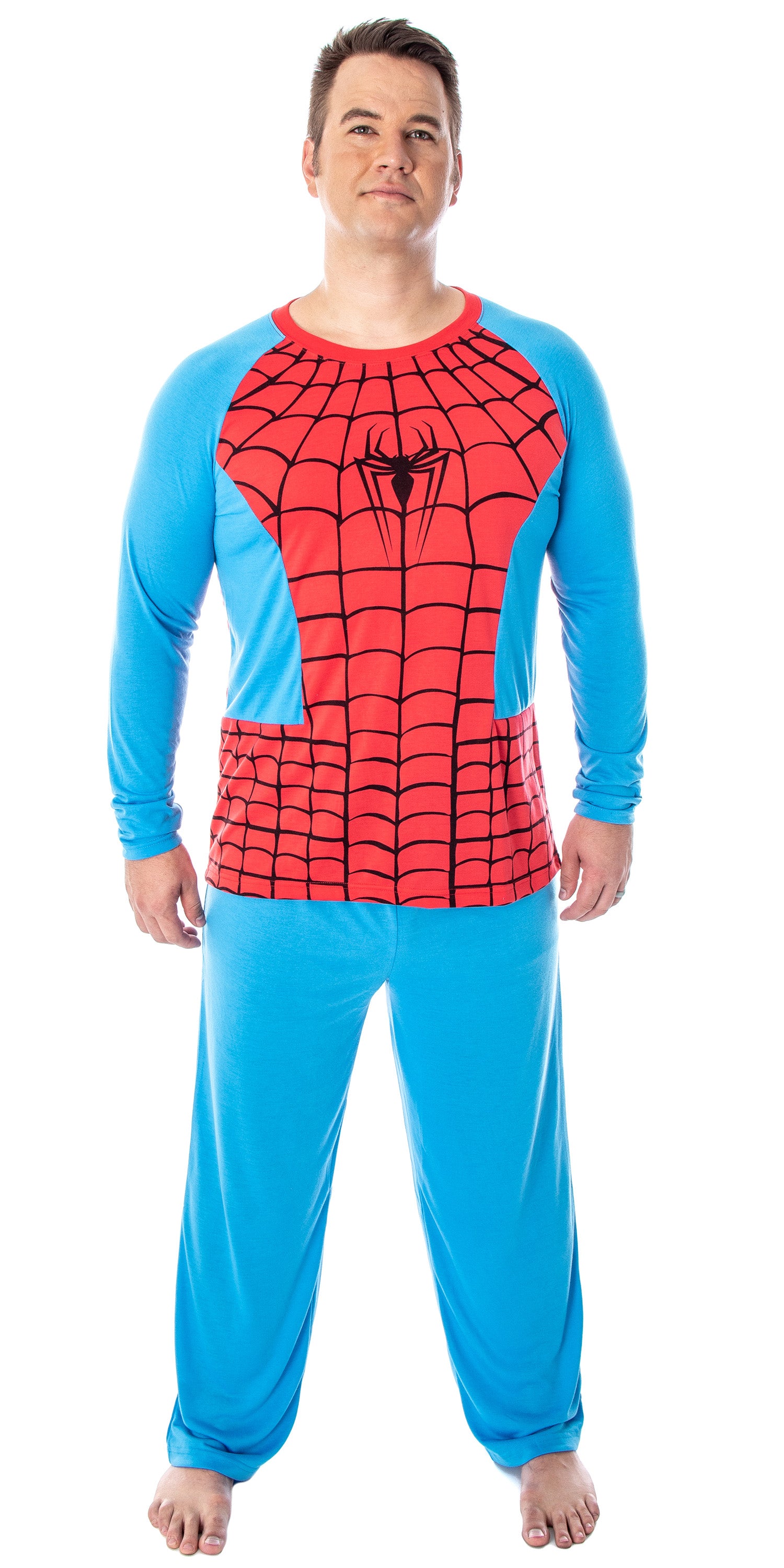 Marvel Men's Classic Spider-Man Costume Raglan Top And Pants Pajama Set