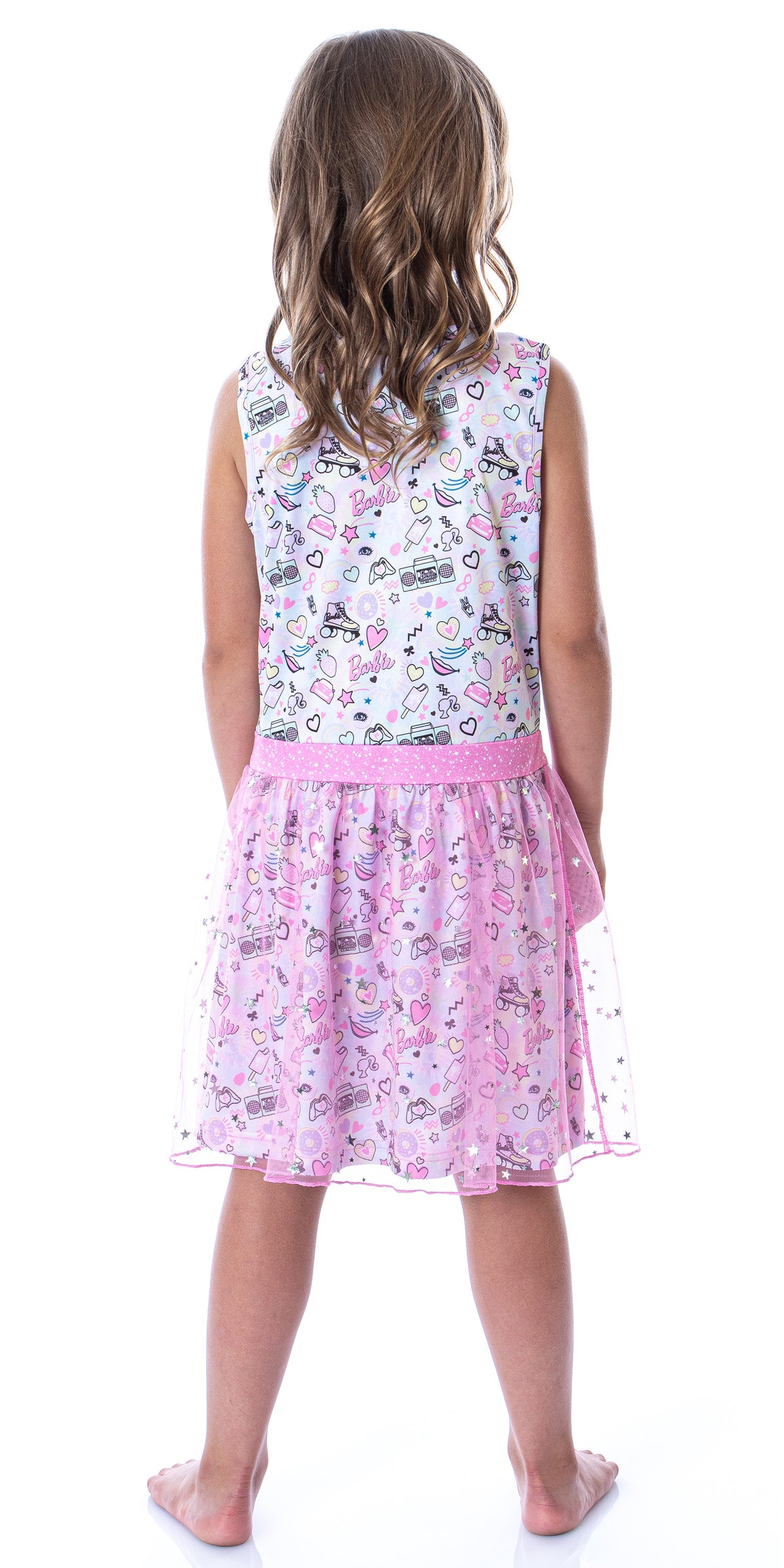 Barbie Girls' Tie-Dye Kids Tank Nightgown Pajama With Tulle Skirt Overlay