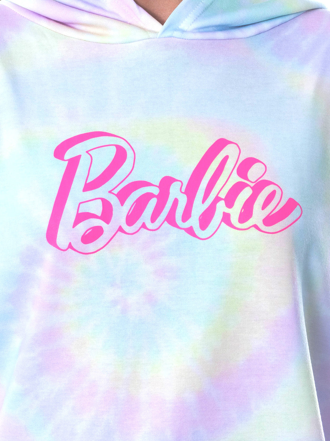Mattel Barbie Doll Logo Tie Dye Womens' Pajama Cropped Hooded Jogger Set