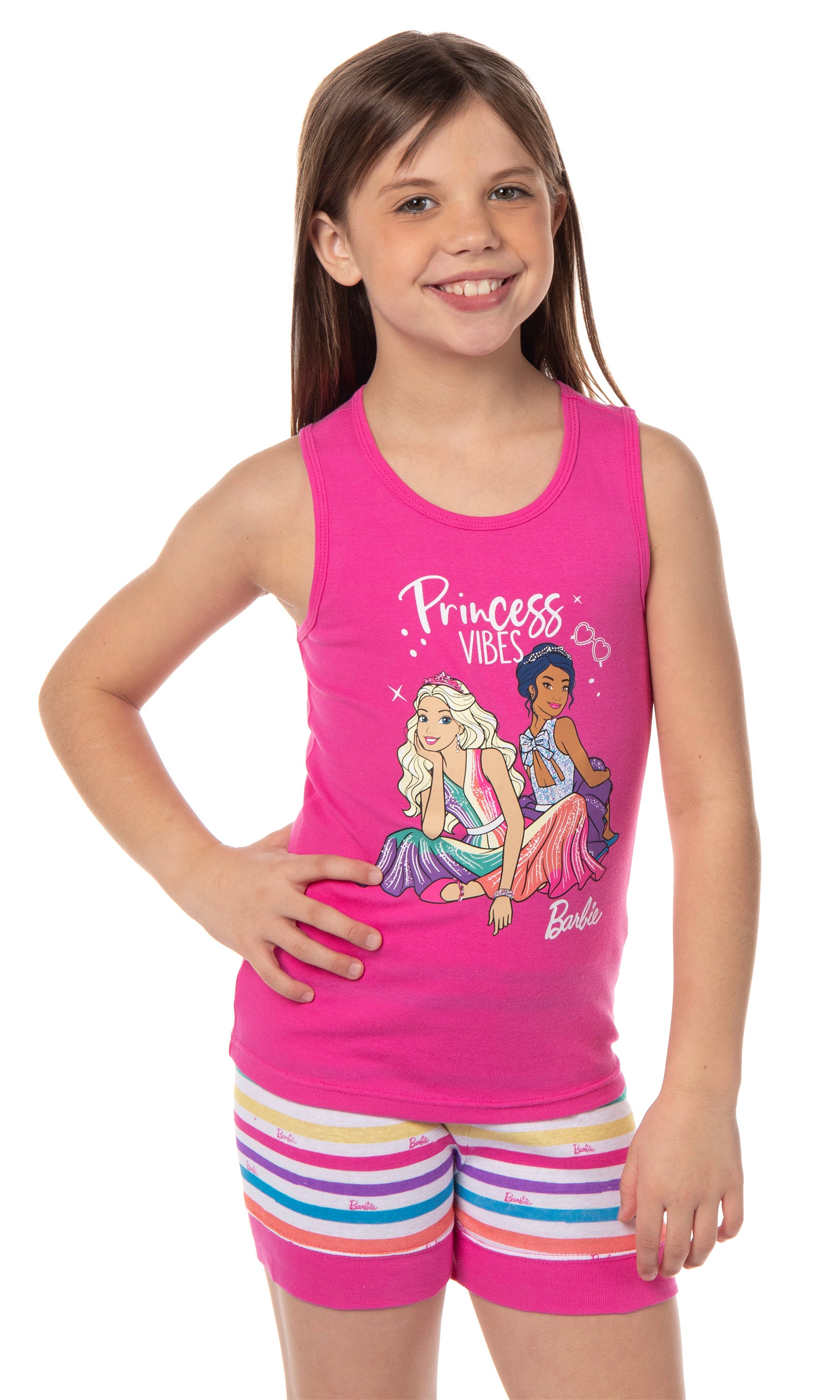 Barbie Girls' Princess Vibes Characters Sleep Pajama Set Tank Top Shorts (10)