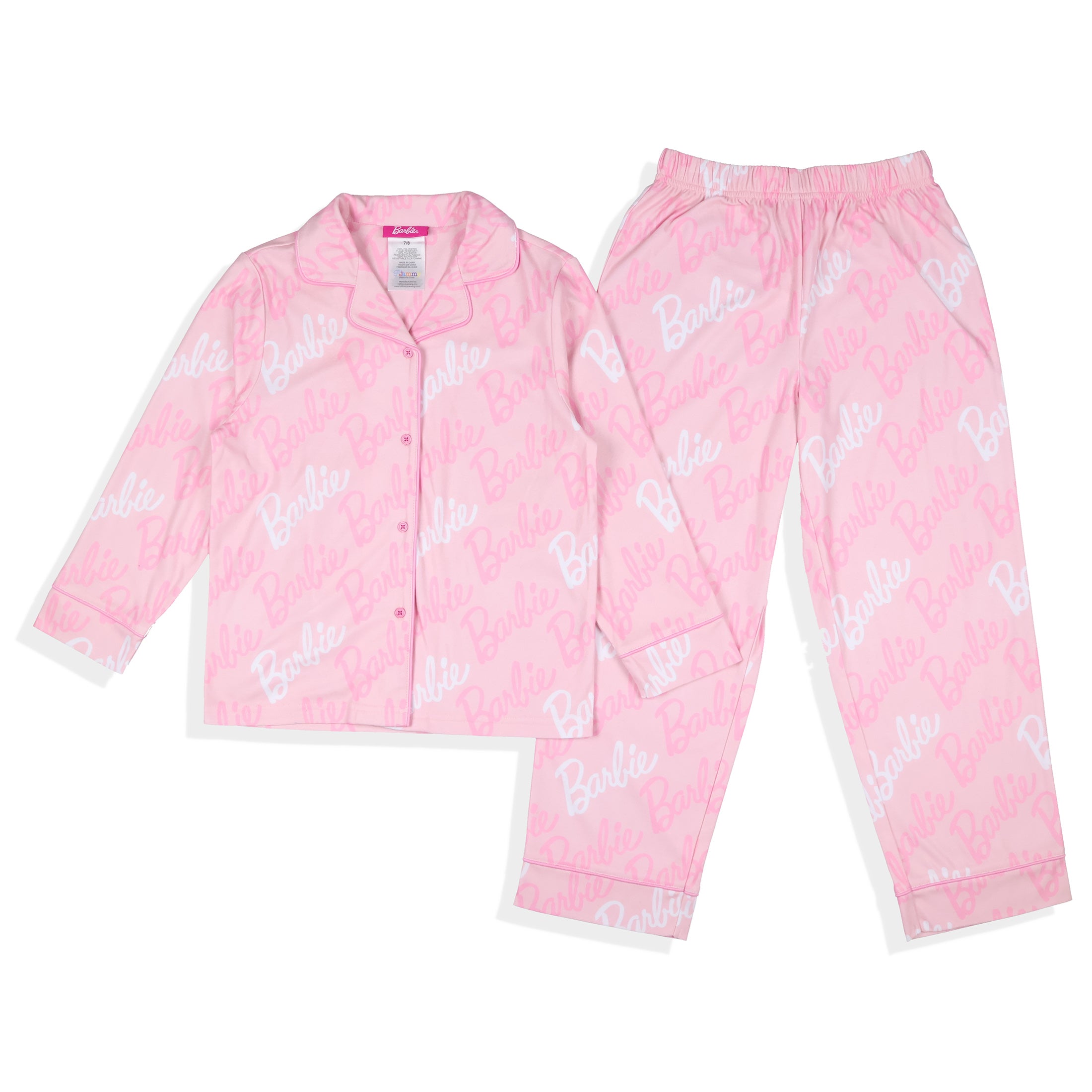 Barbie Pajamas Girl's Barbie Logo Button Front 2 Piece PJ Set
