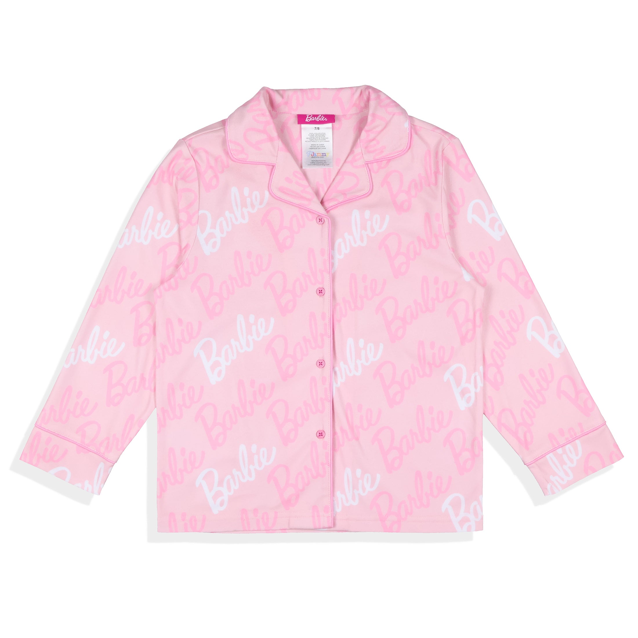 Barbie Pajamas Girl's Barbie Logo Button Front 2 Piece PJ Set