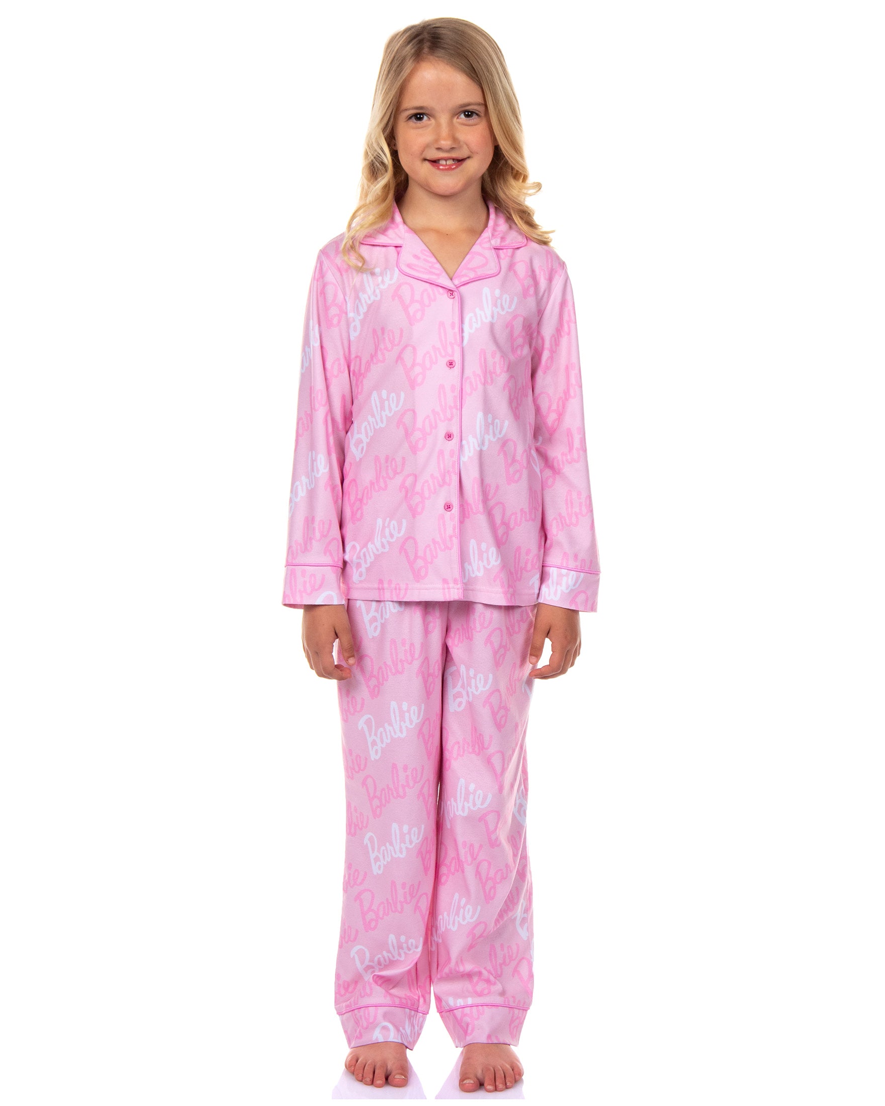 Barbie Pajamas Girl's Barbie Logo Button Front 2 Piece PJ Set