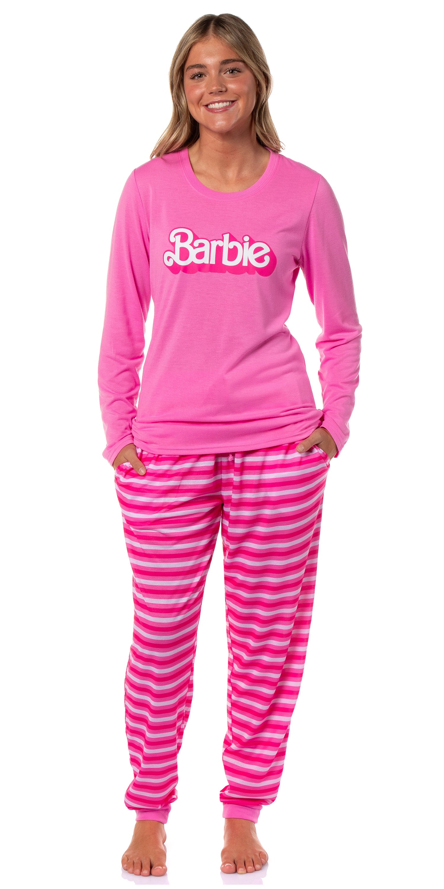 Barbie Women's Classic Retro Long Sleeve Sleep Jogger Pajama Set Loungewear
