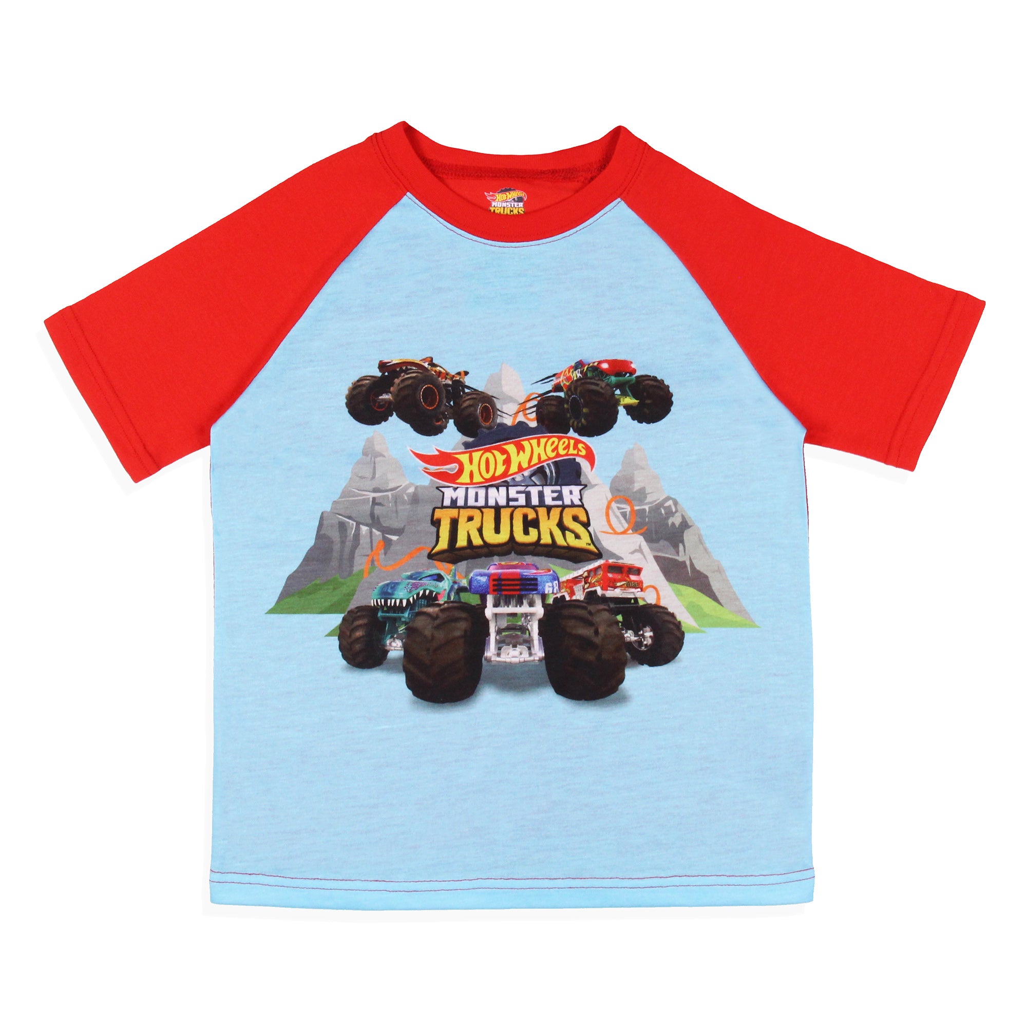 Hot Wheels Boys' Monster Trucks Toys Tossed Print Sleep Pajama Set Shorts