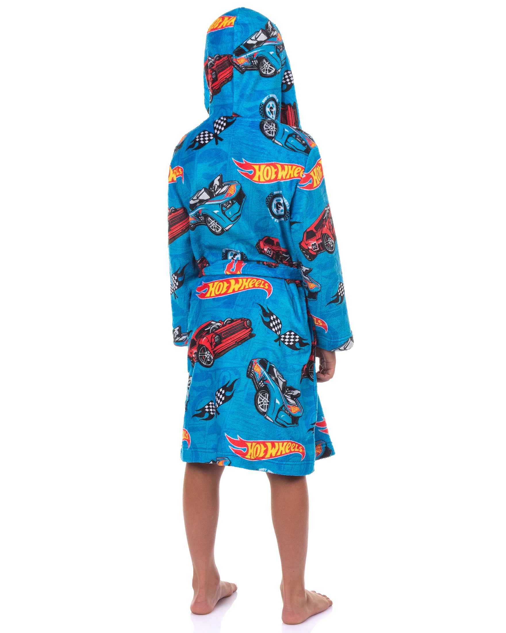 Hot Wheels Robe Boys' Soft Fleece Hooded Bathrobe w/ Tie-Closure For Kids