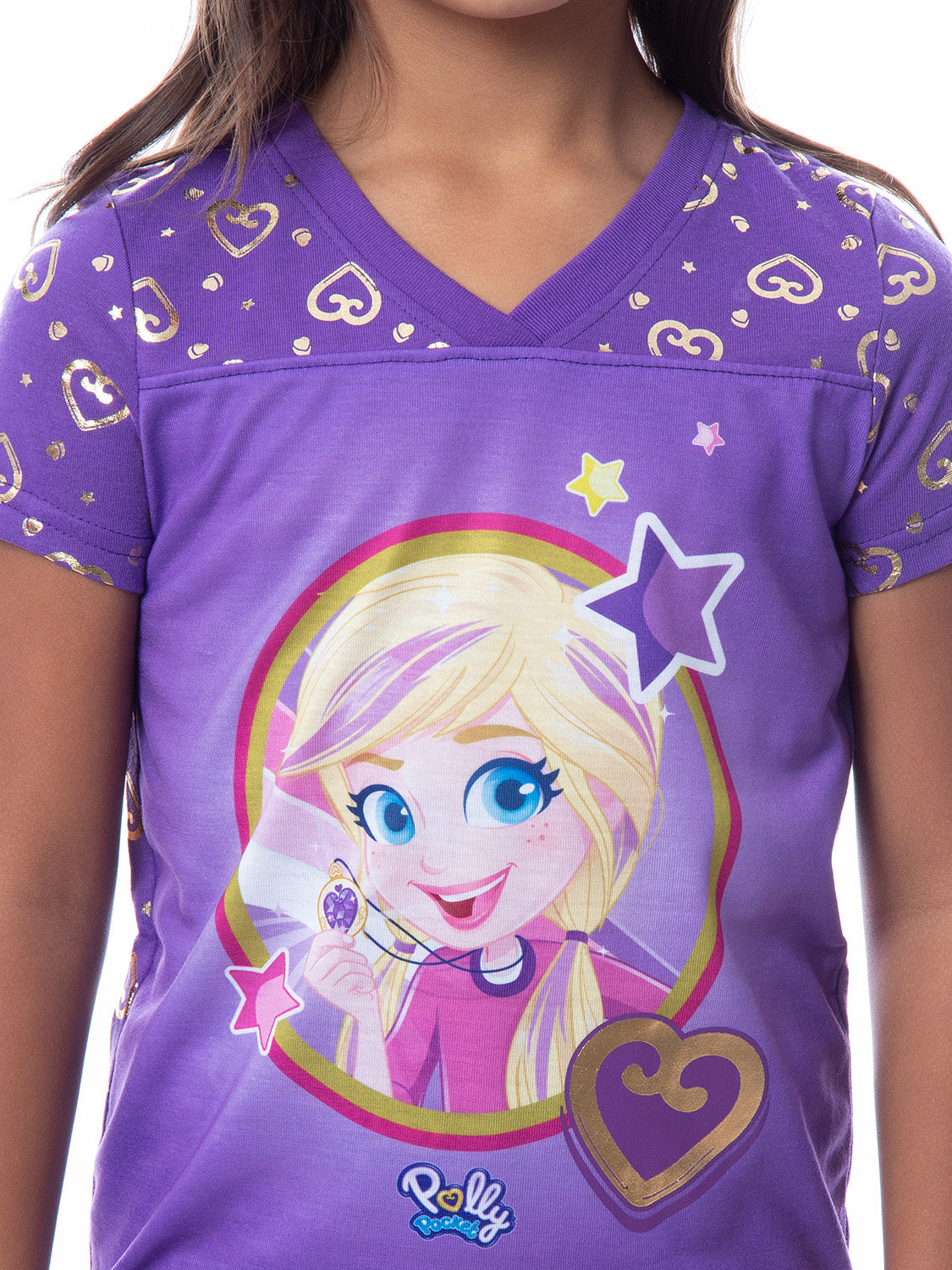 Polly Pocket Girls' Animated Series Heart Shirt Pants Jogger Pajama Set
