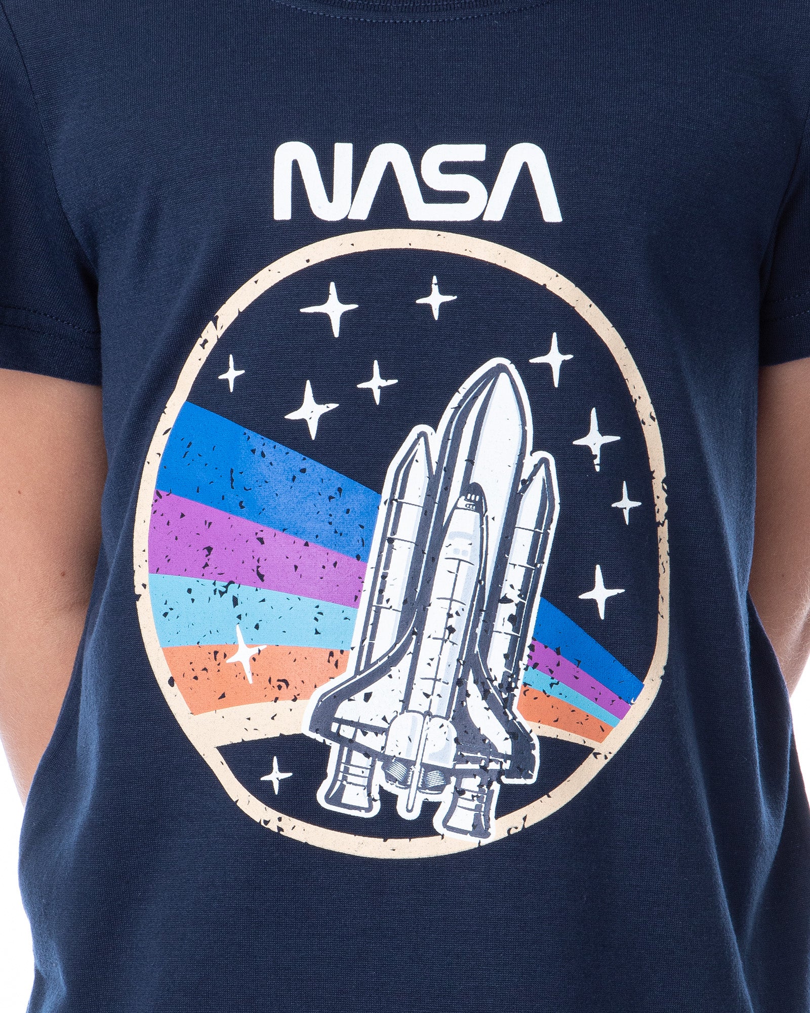 NASA Girls' Retro Stripes Rocket Sleep Pajama Set Shorts Crewneck