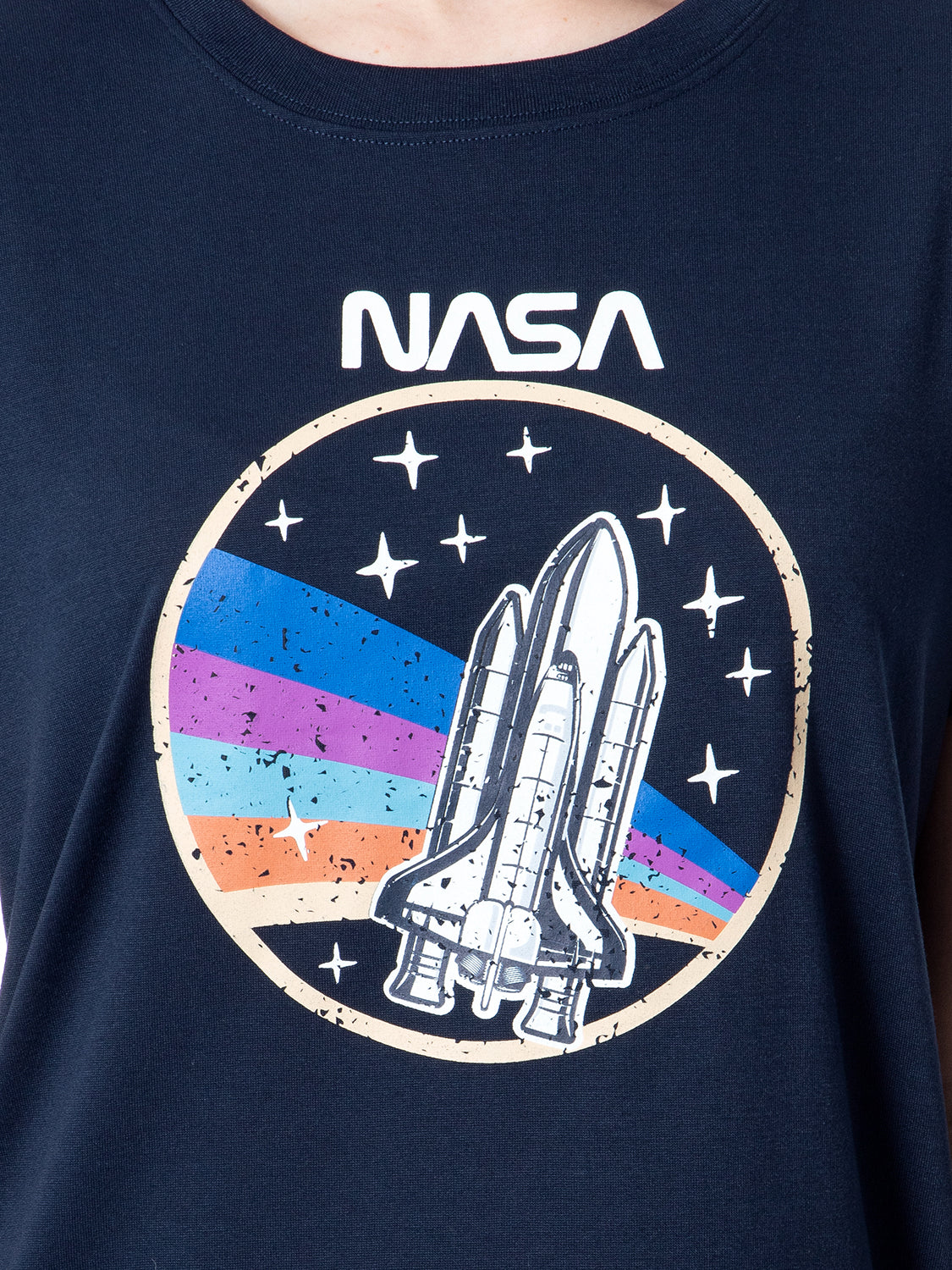 NASA Womens' Retro Stripes Rocket Sleep Pajama Set Shorts Crewneck