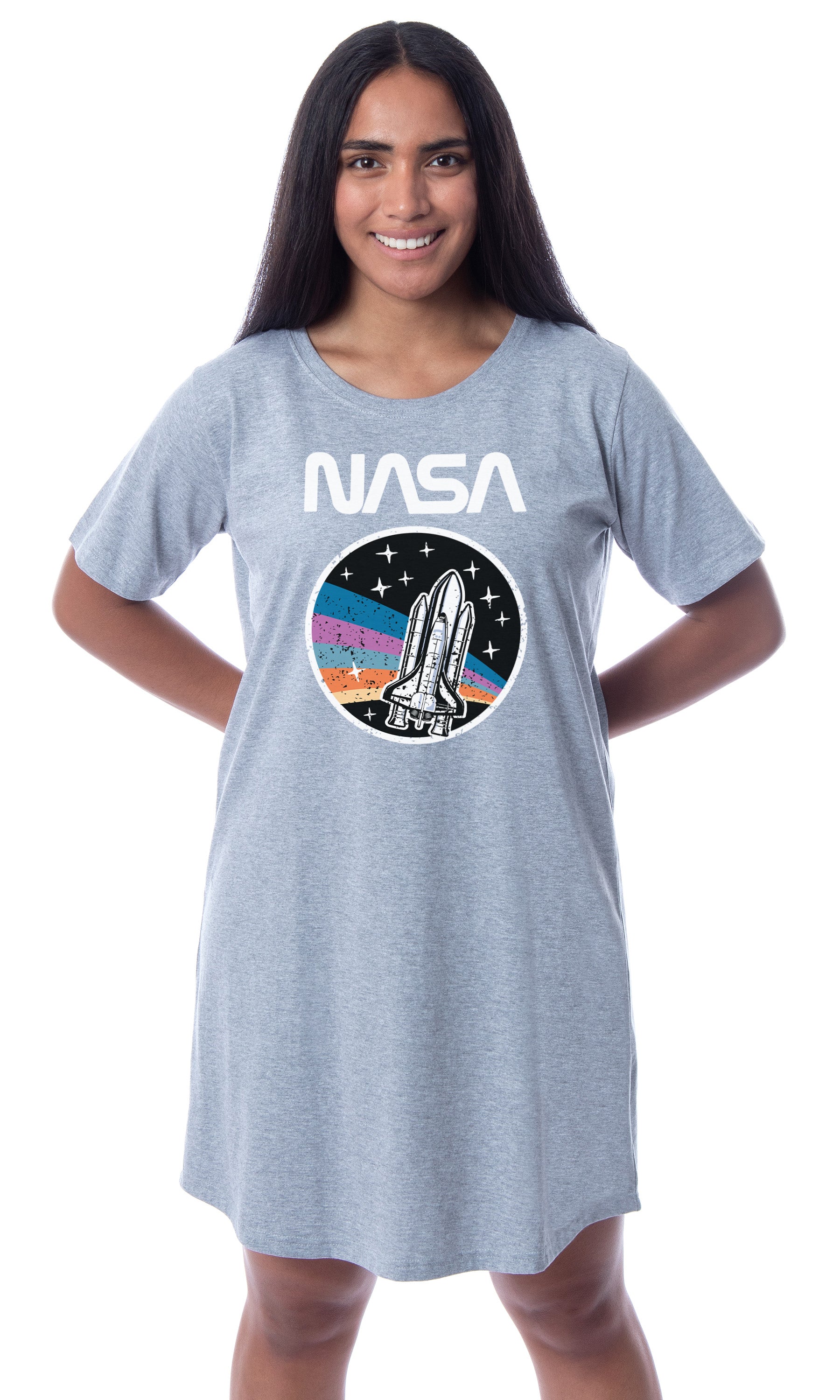 NASA Womens' Distressed Space Fashion Logo Nightgown Sleep Pajama Shirt
