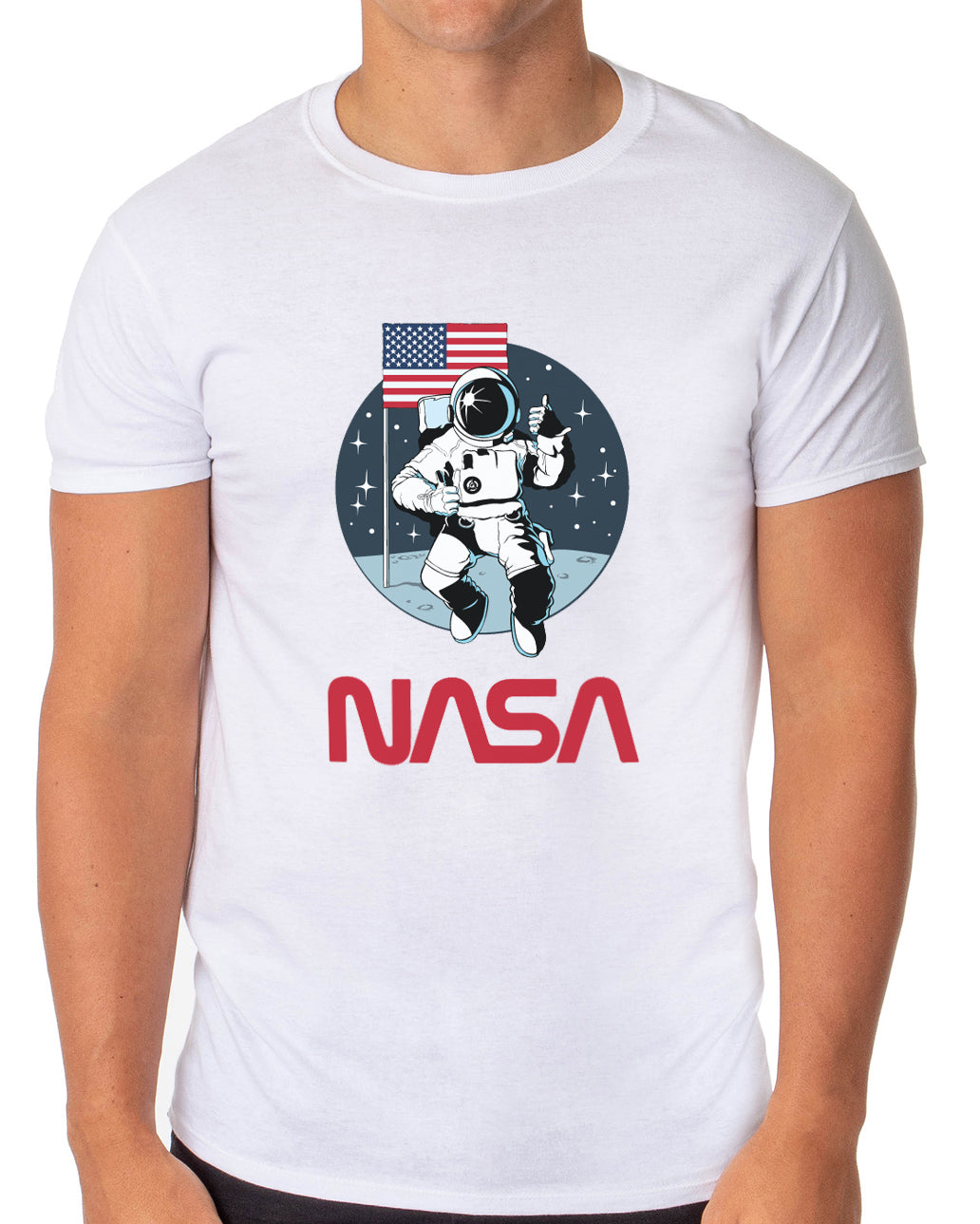 NASA Men's Retro NASA Letter Logo Thumbs Up Astronaut Crewneck T-Shirt