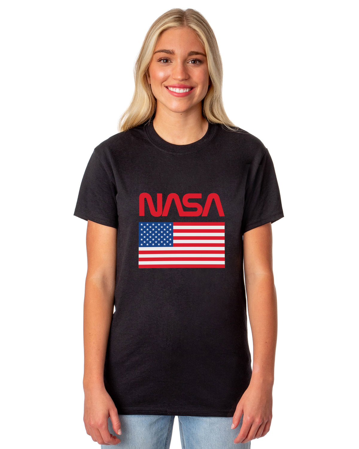 NASA Women's Retro NASA Letter American Flag Logo Crewneck T-Shirt