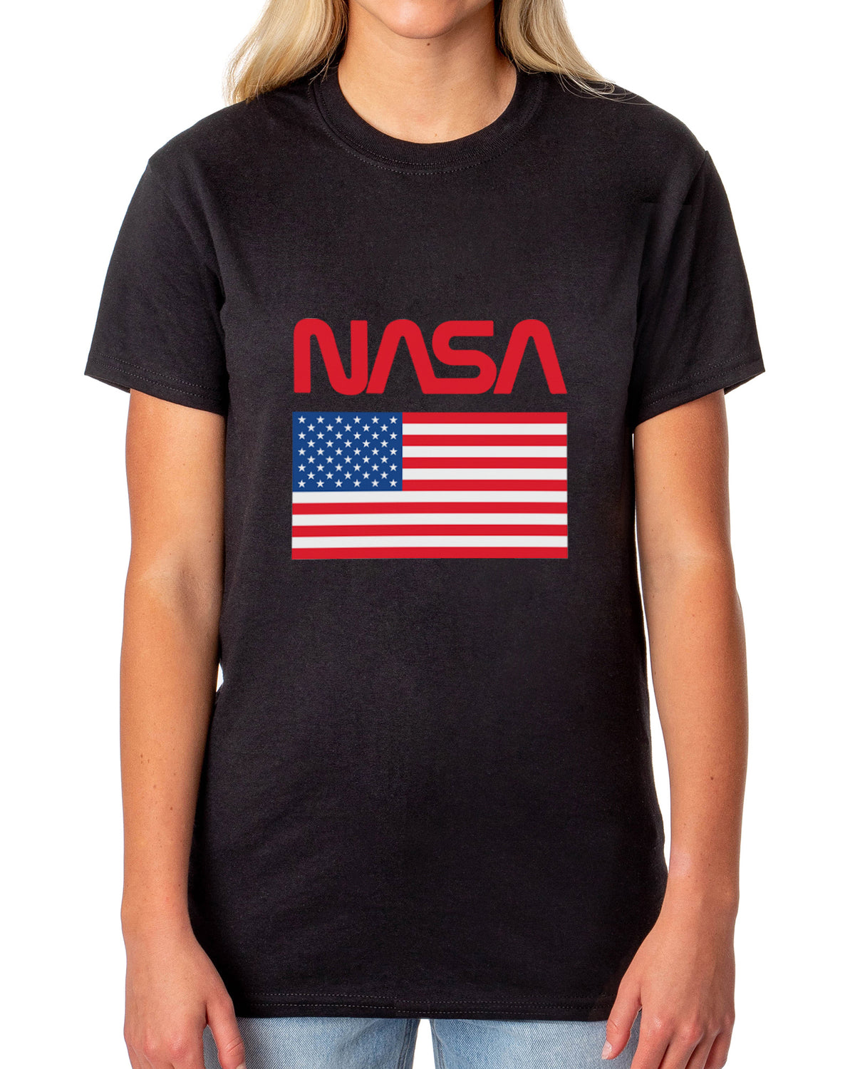 NASA Women's Retro NASA Letter American Flag Logo Crewneck T-Shirt