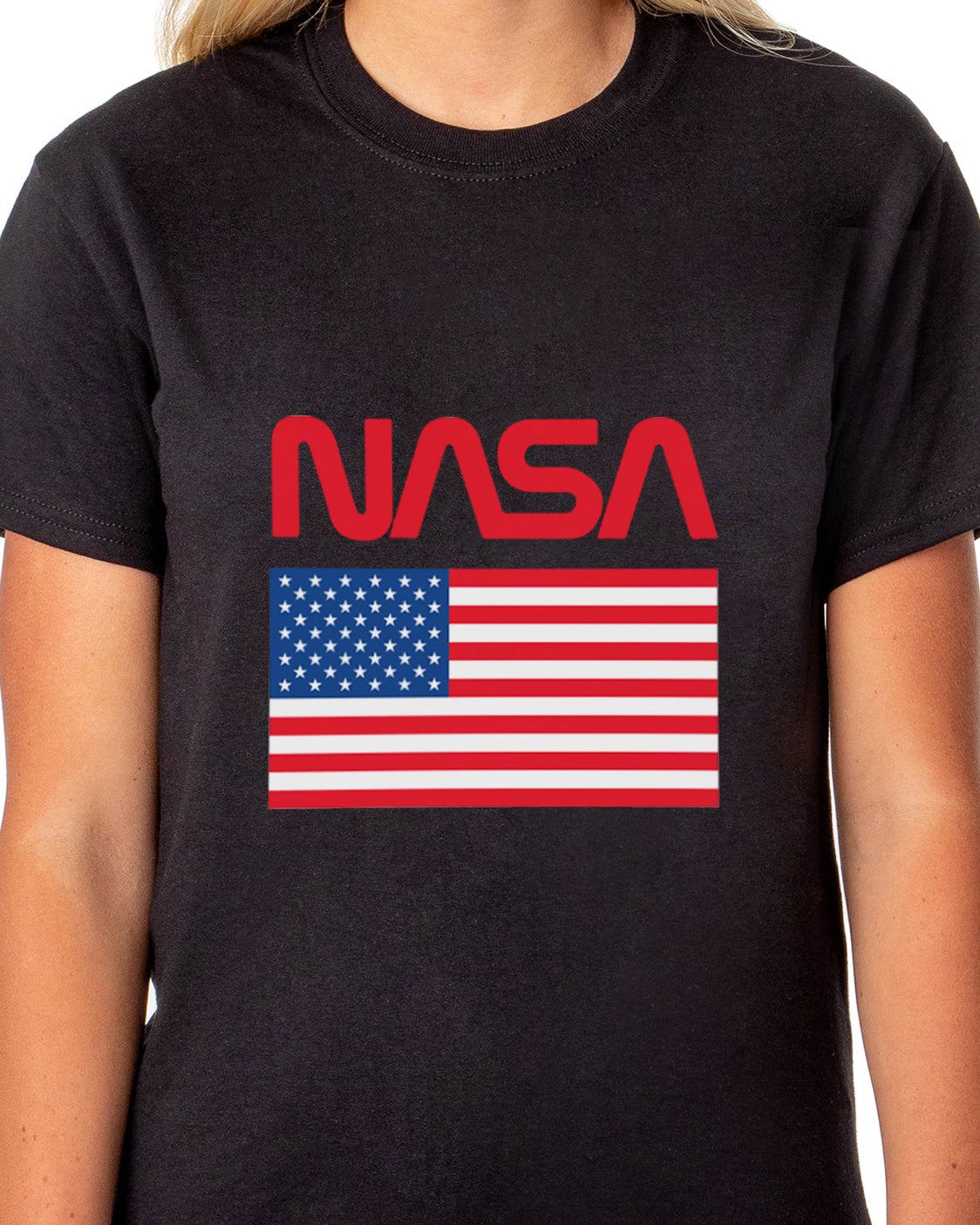 NASA Women's Retro NASA Letter American Flag Logo Crewneck T-Shirt