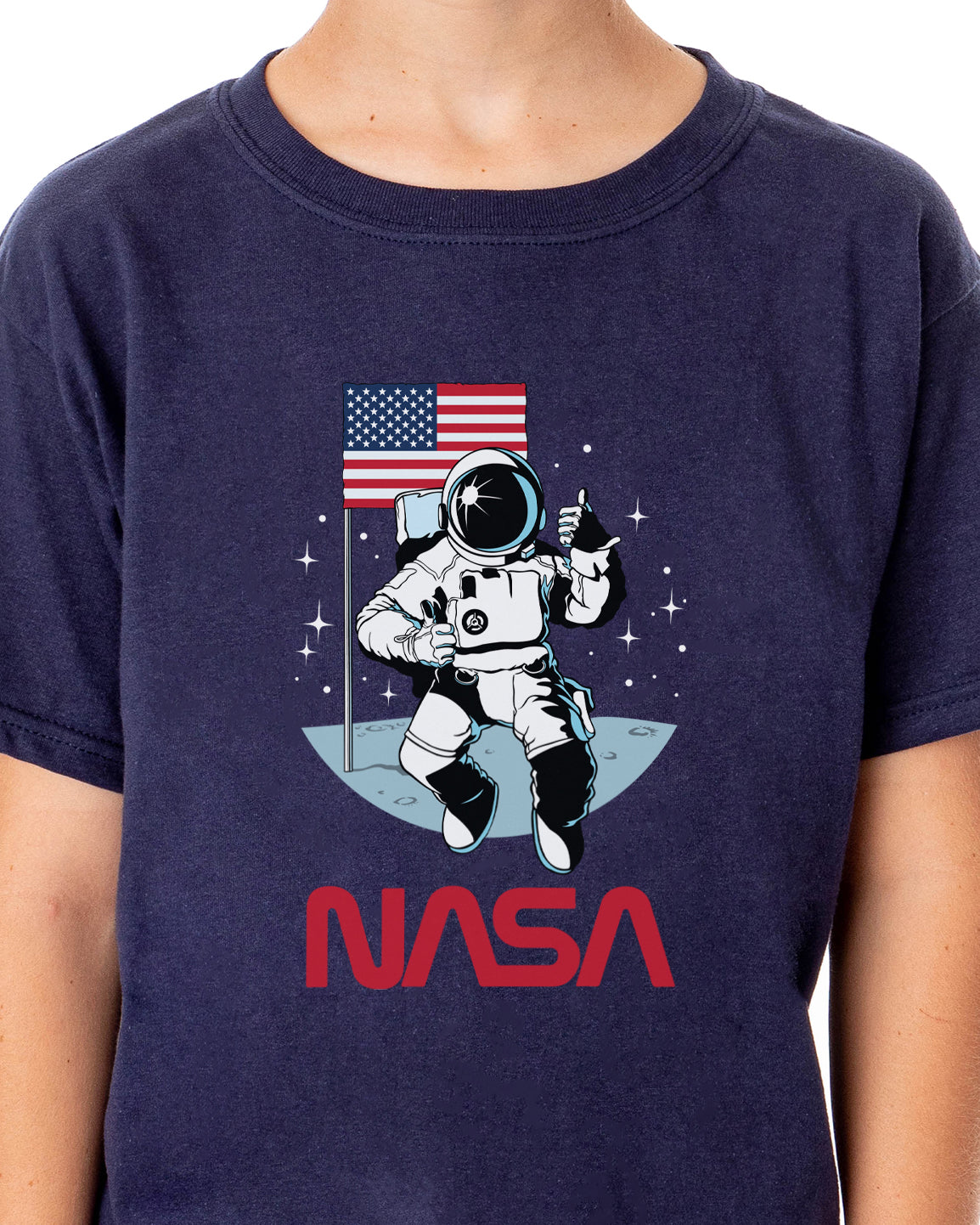 NASA Boys' Retro NASA Letter Logo Thumbs Up Astronaut Crewneck T-Shirt