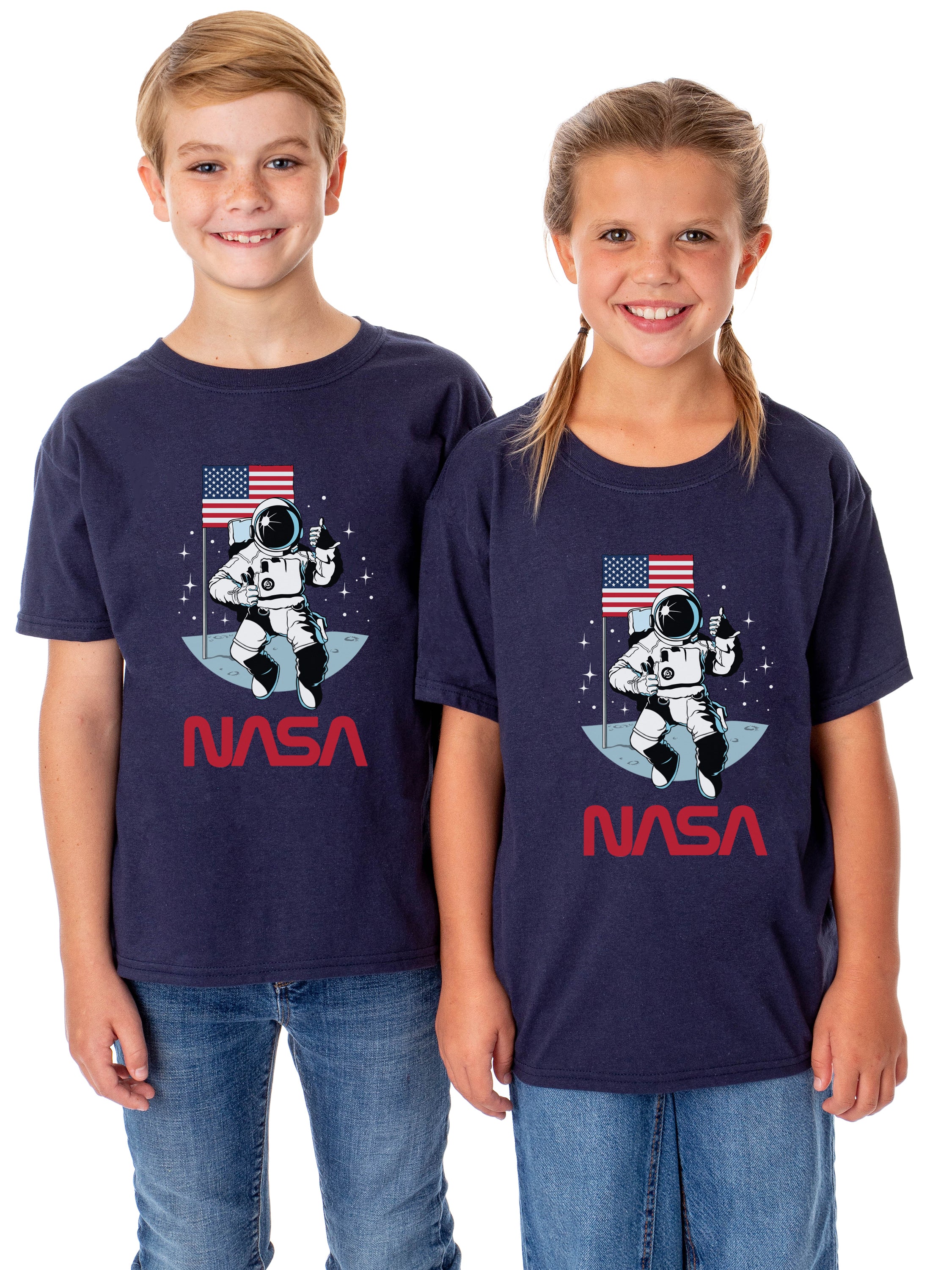 NASA Boys' Retro NASA Letter Logo Thumbs Up Astronaut Crewneck T-Shirt