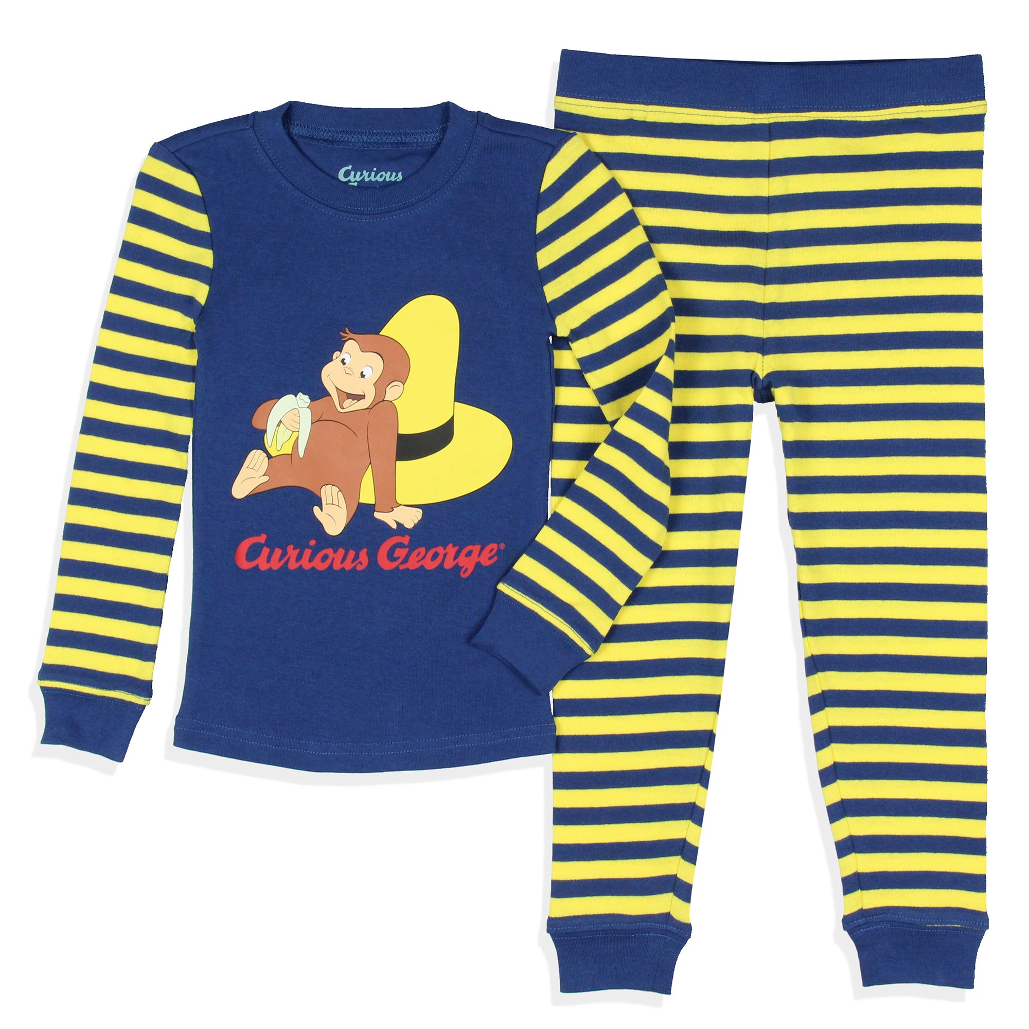 Curious George Toddler Boys' Tight Fit Striped Sleep Pajama Set Long Sleeves