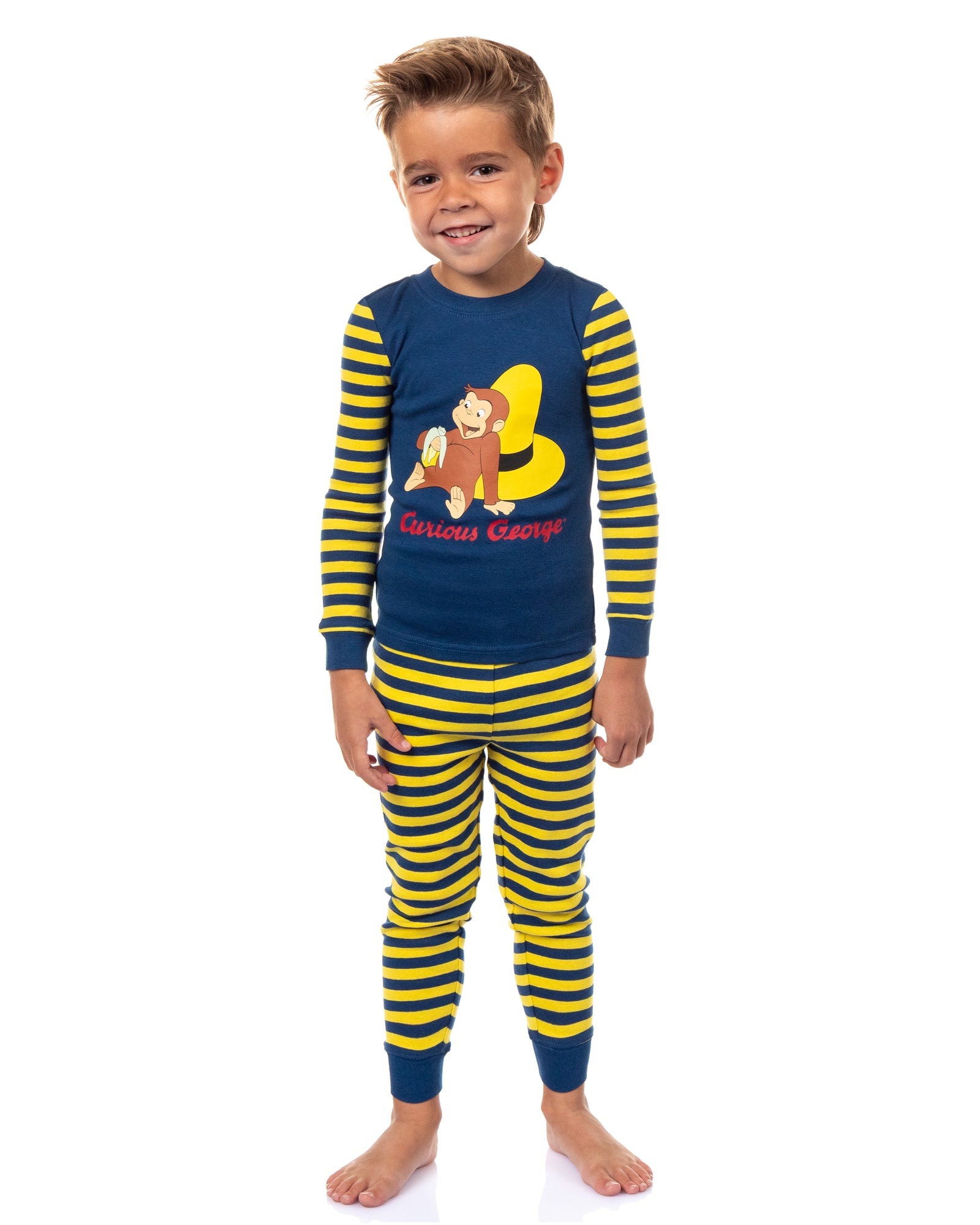 Curious George Toddler Boys' Tight Fit Striped Sleep Pajama Set Long Sleeves