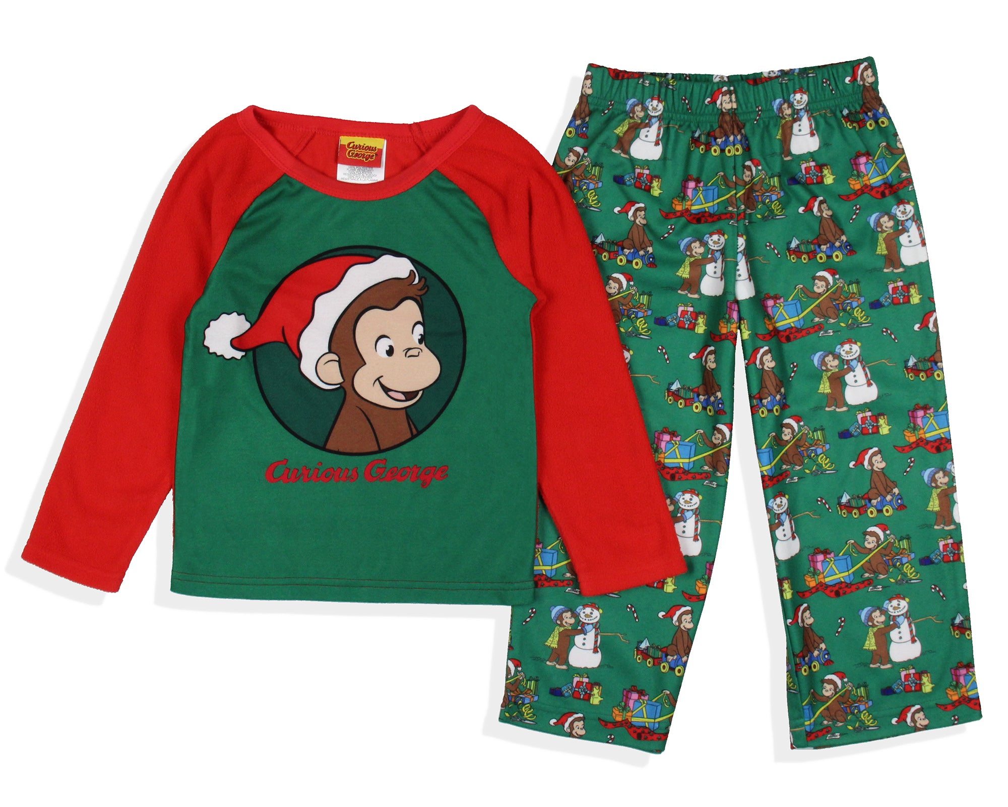Curious George Toddler Boy's Christmas Fun Raglan Fleece Pajama 2-Piece Set