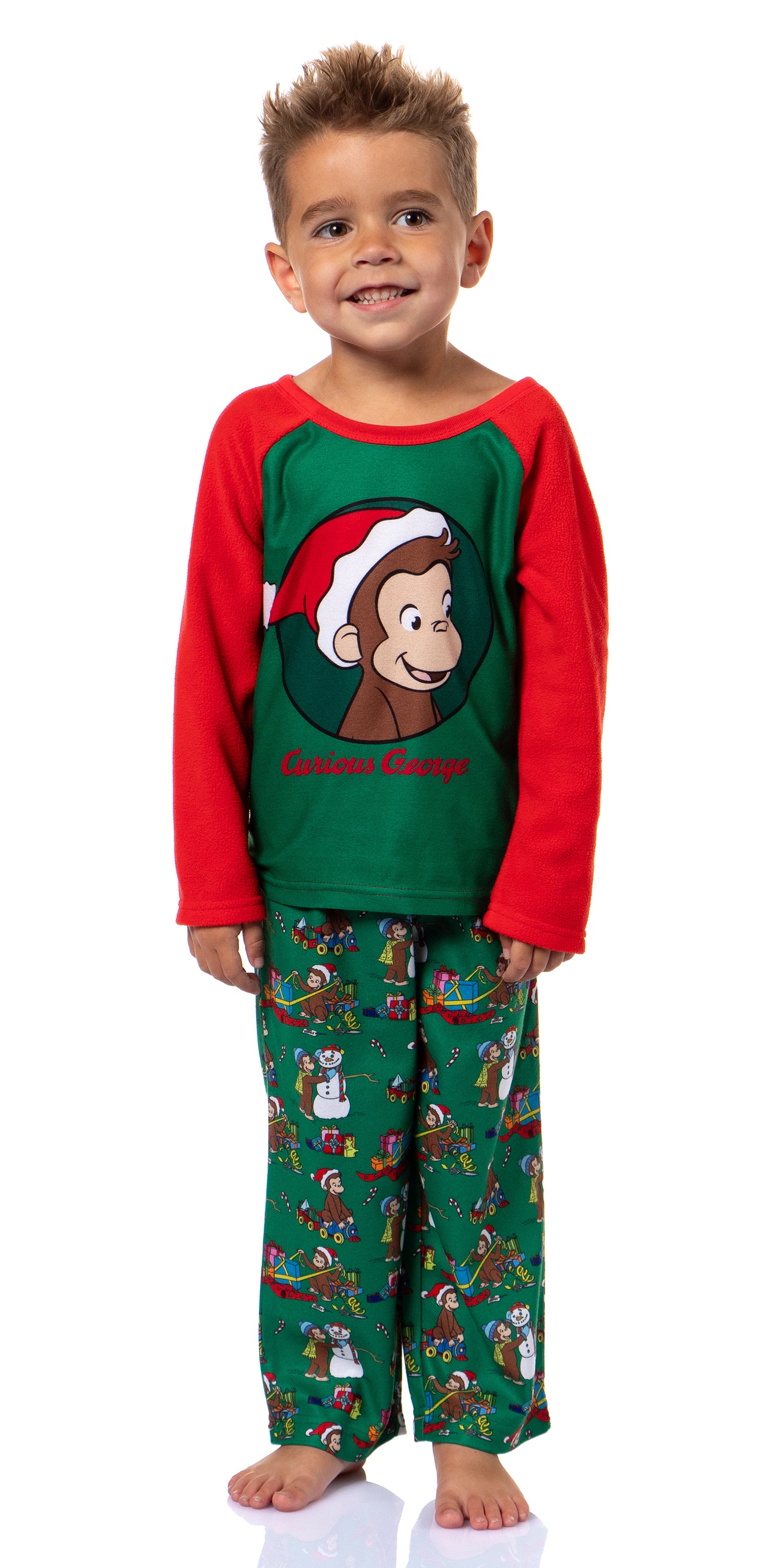 Curious George Toddler Boy's Christmas Fun Raglan Fleece Pajama 2-Piece Set