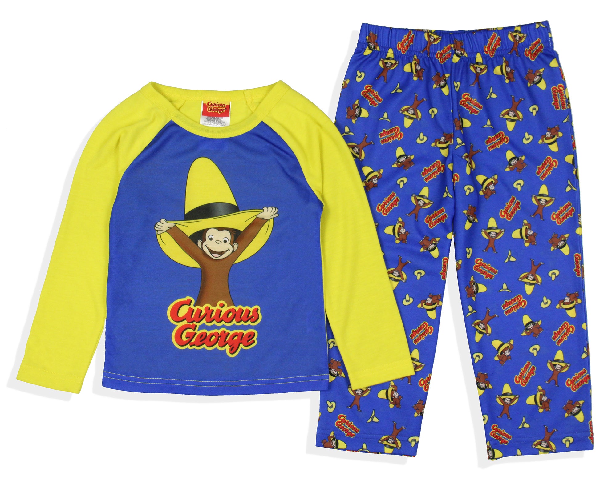 Curious George Toddler Boy's Big Yellow Hat Raglan Top Pajama 2-Piece PJ Set