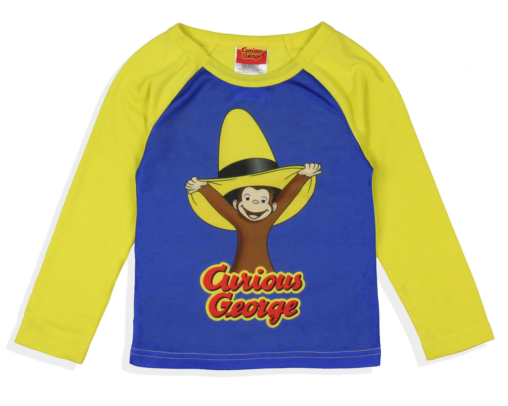 Curious George Toddler Boy's Big Yellow Hat Raglan Top Pajama 2-Piece PJ Set
