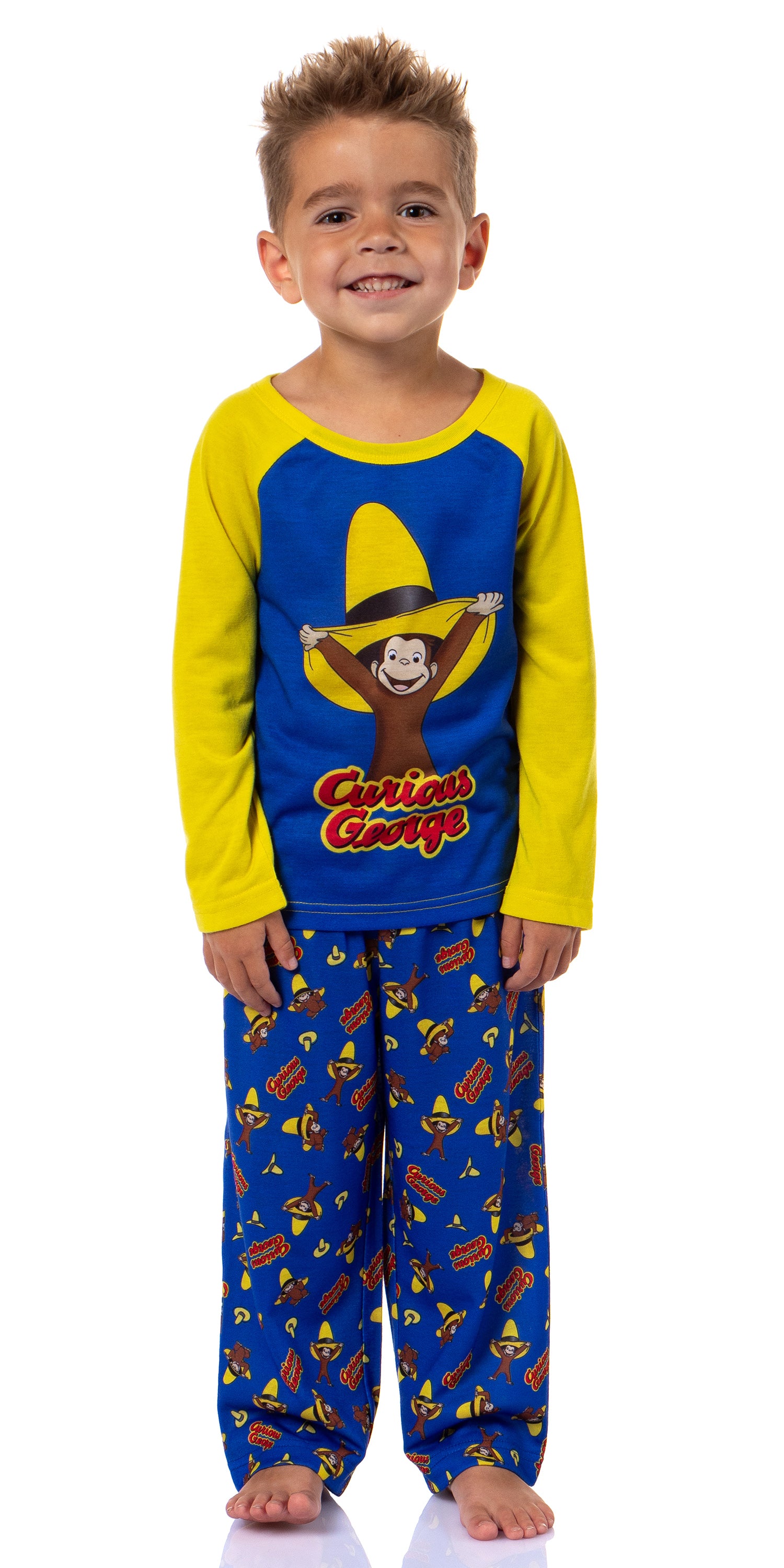 Curious George Toddler Boy's Big Yellow Hat Raglan Top Pajama 2-Piece PJ Set