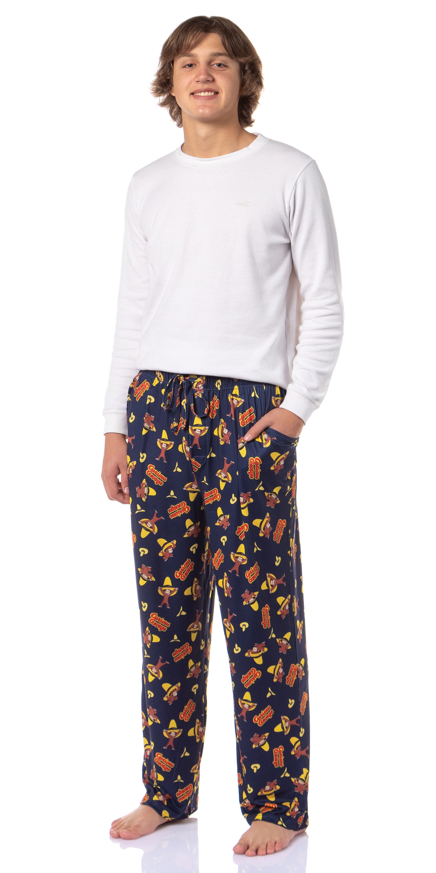 Curious George Men's Yellow Hat Sleep Tossed Print Pajama Pants For Adults
