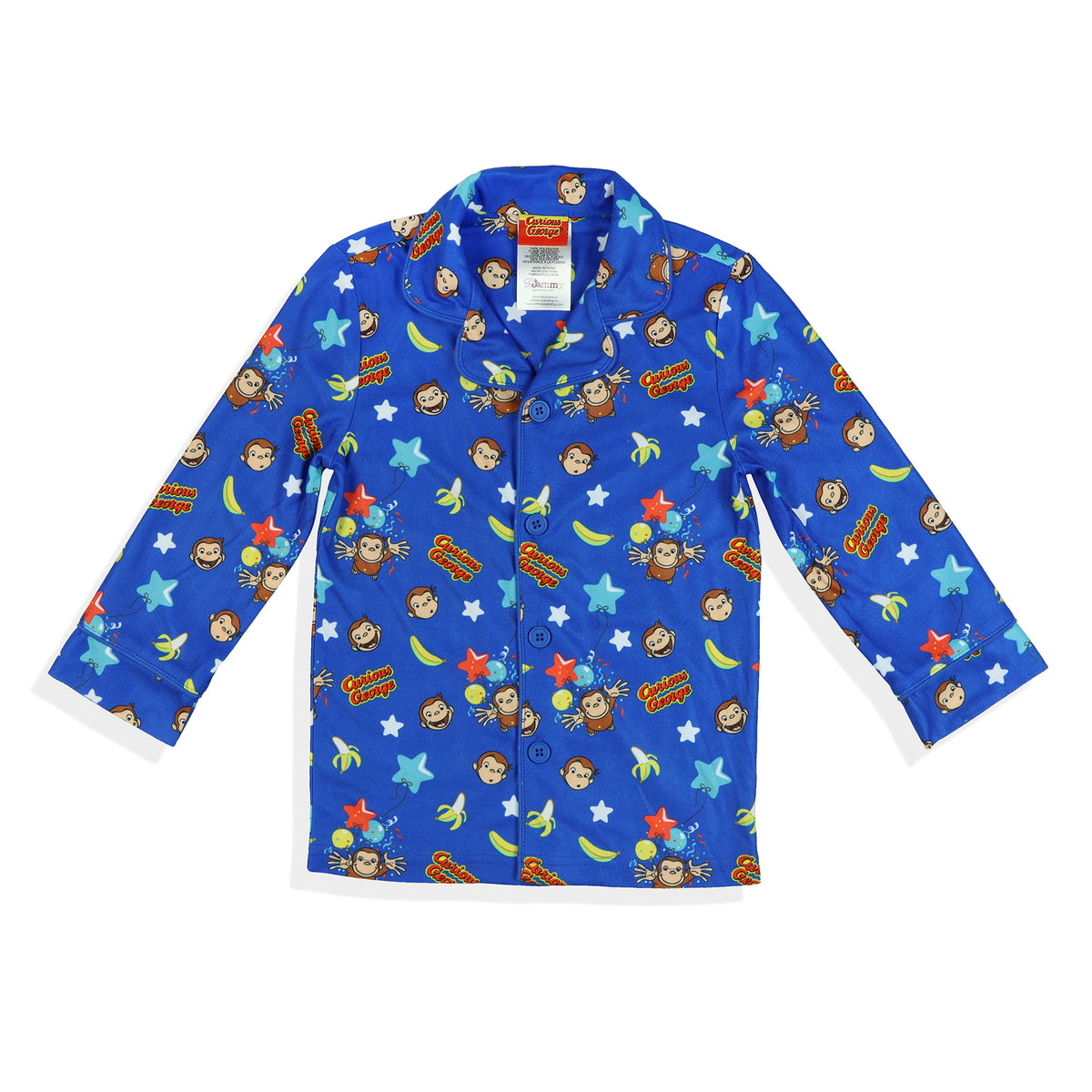Curious George Toddler Pajamas Long Sleeve Button Up 2 Piece Sleepwear Set (4T)