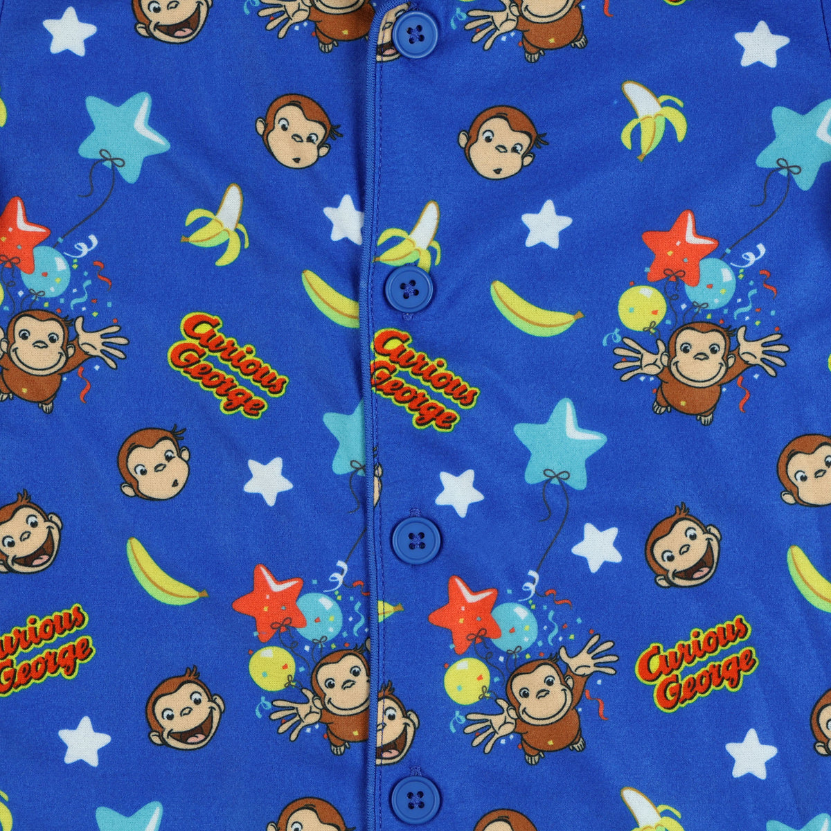 Curious George Toddler Pajamas Long Sleeve Button Up 2 Piece Sleepwear Set (4T)