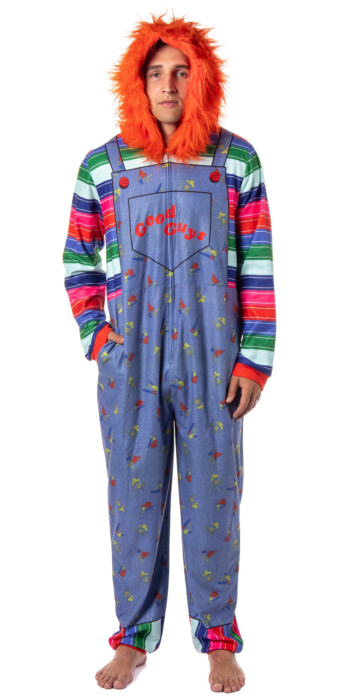 Child's Play Adult Chucky Good Guys Hooded Union Suit Costume Sleep Pajamas for Men and Women