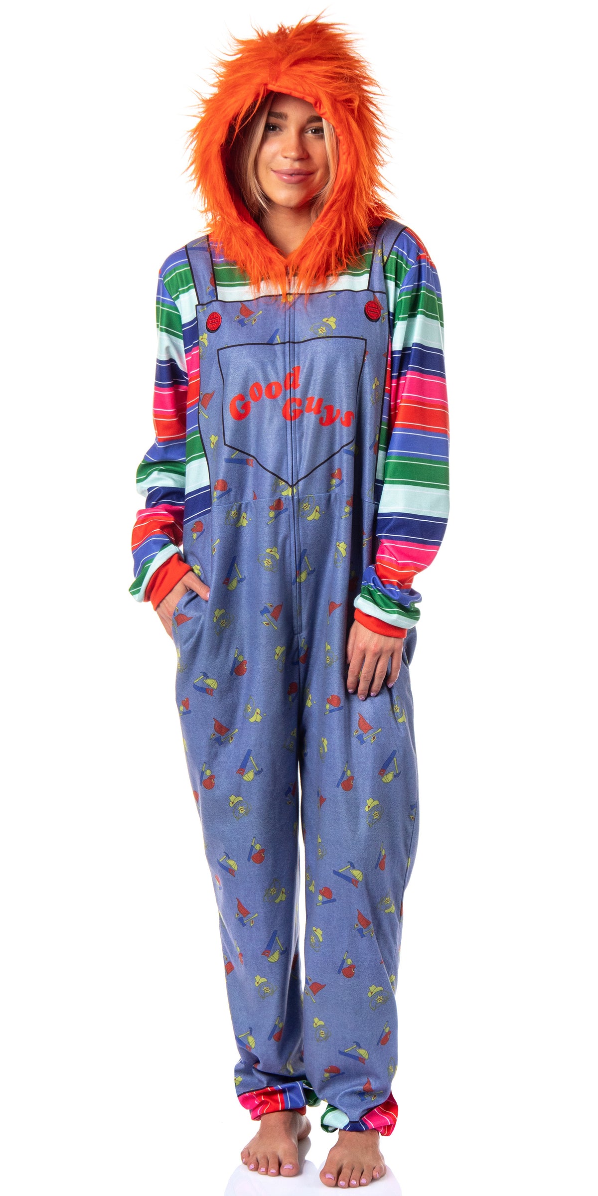 Child's Play Adult Chucky Good Guys Hooded Union Suit Costume Sleep Pajamas for Men and Women