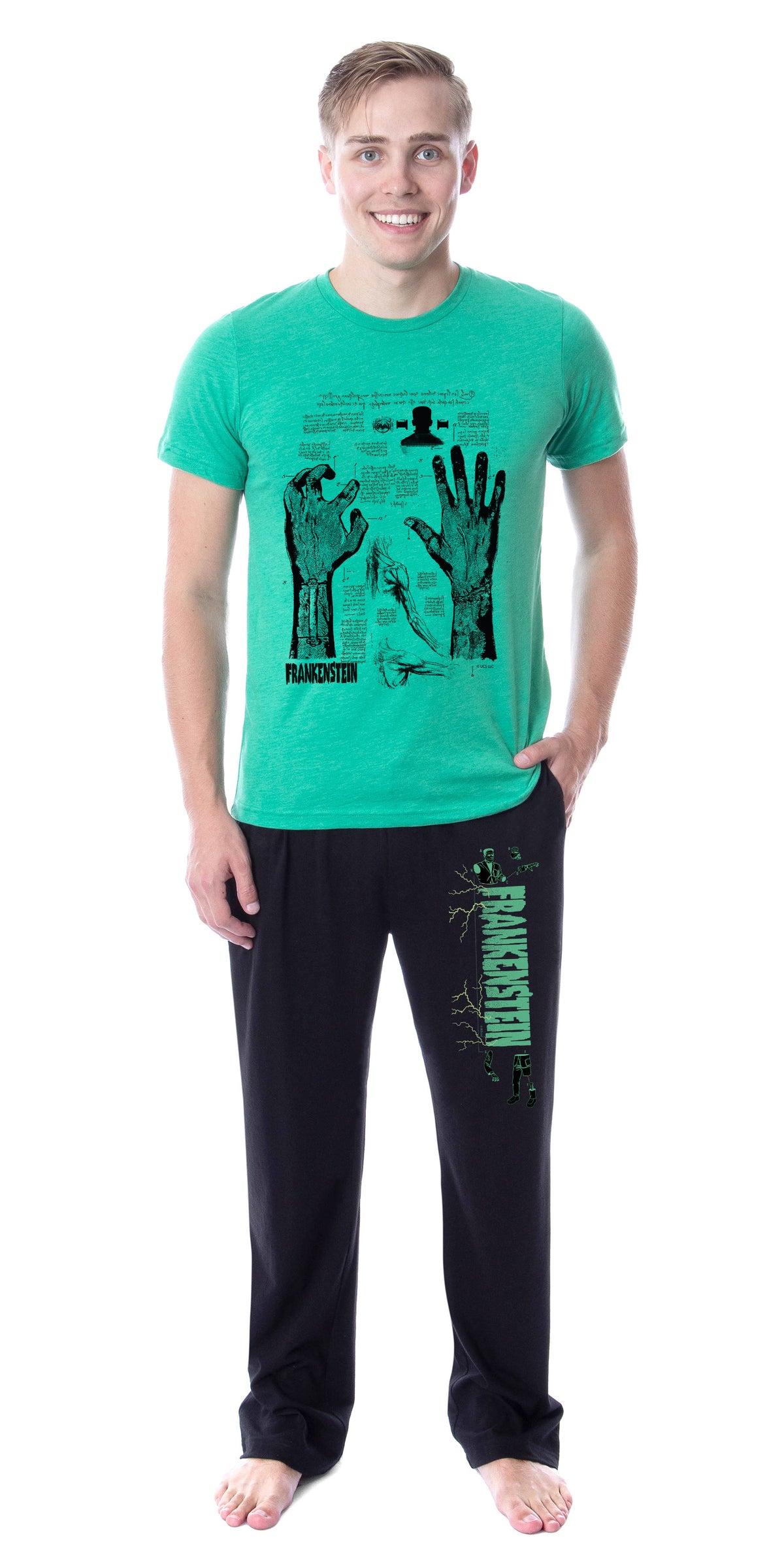 Universal Monsters Mens' Frankenstein Character Halloween Sleep Pajama Set
