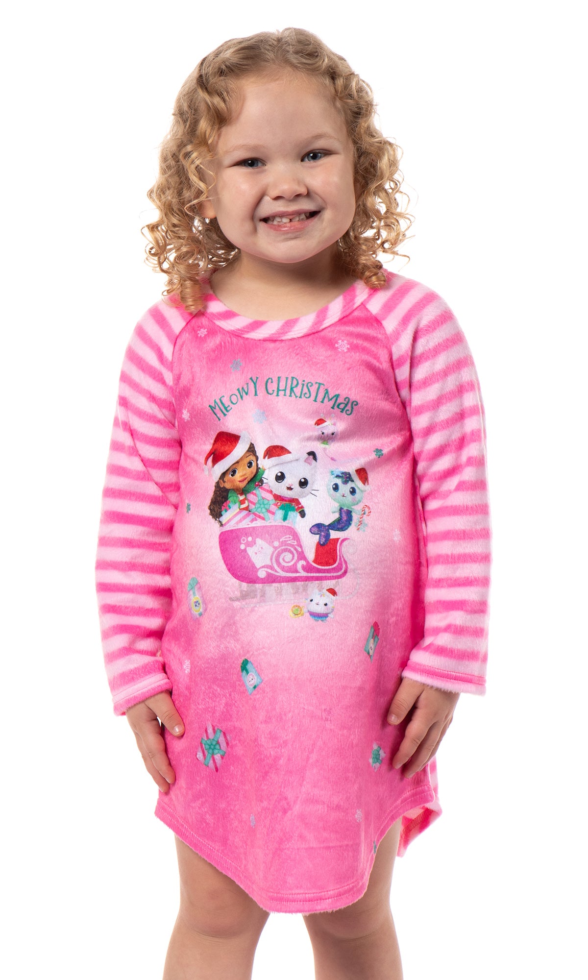 Gabby's Dollhouse Meowy Christmas Toddler Girl's Raglan Pajama Nightgown