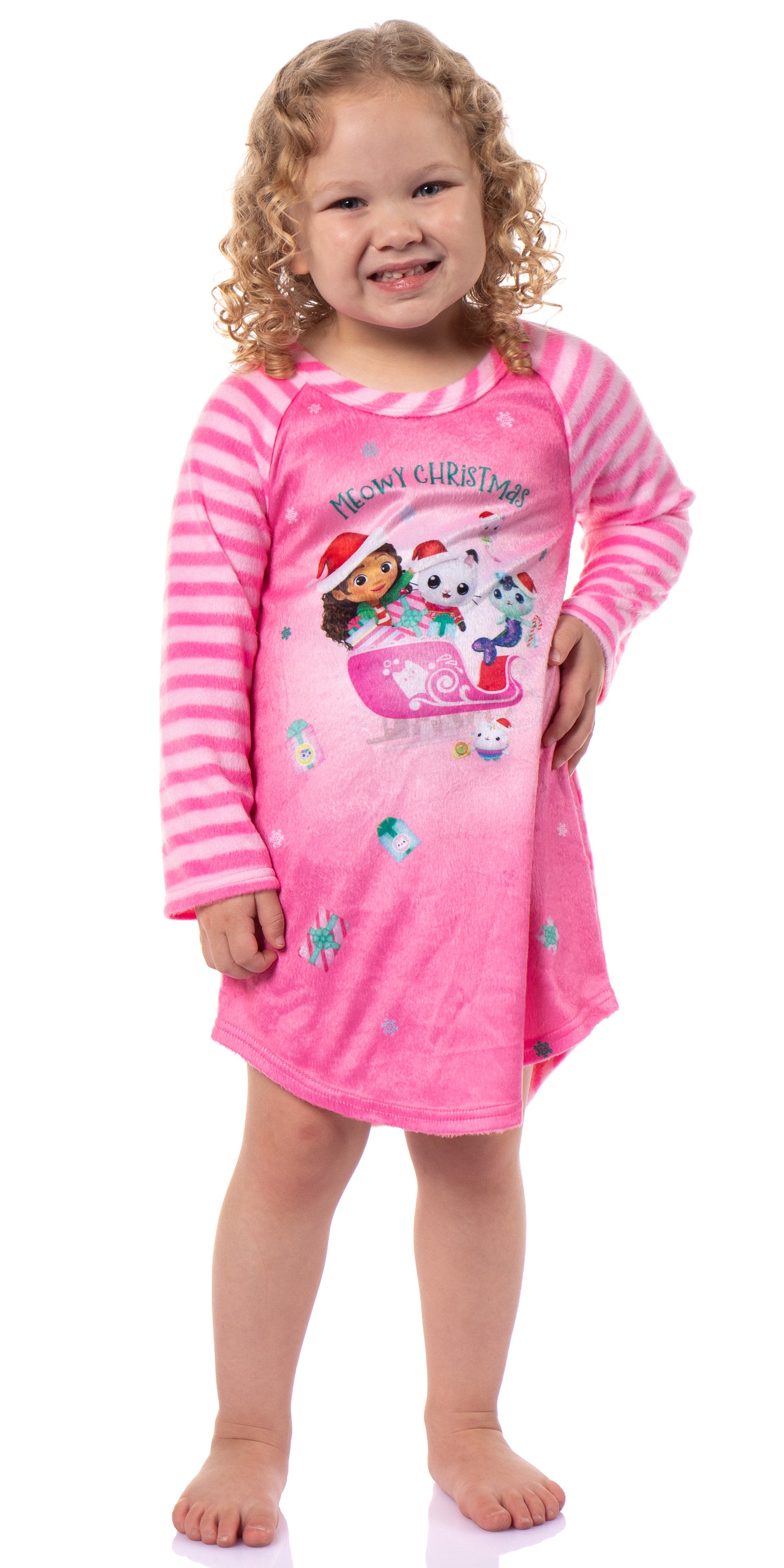 Gabby's Dollhouse Meowy Christmas Toddler Girl's Raglan Pajama Nightgown