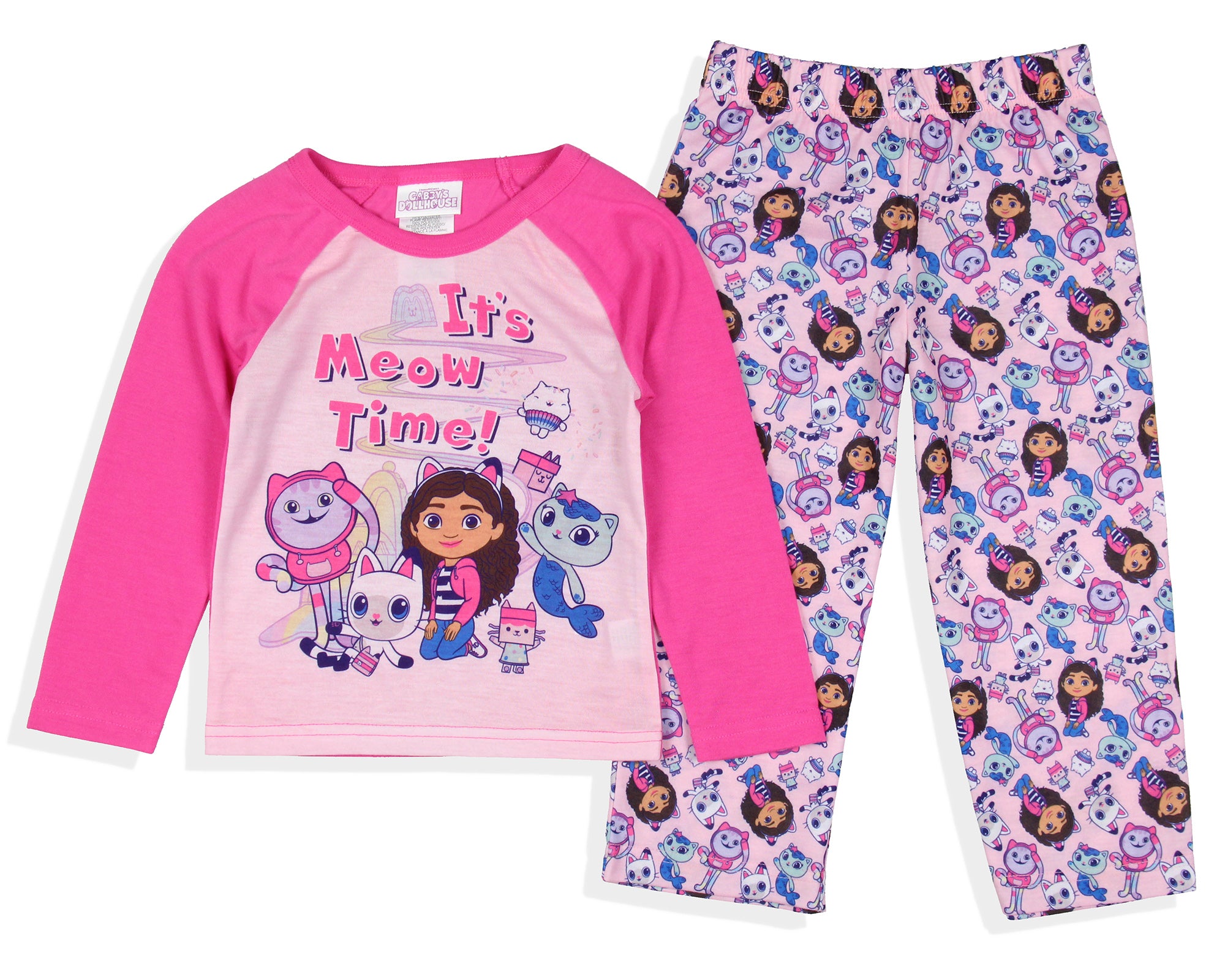 Gabbys Dollhouse Toddler Girl's Meow Time! Raglan Top Pajama 2 Piece Set
