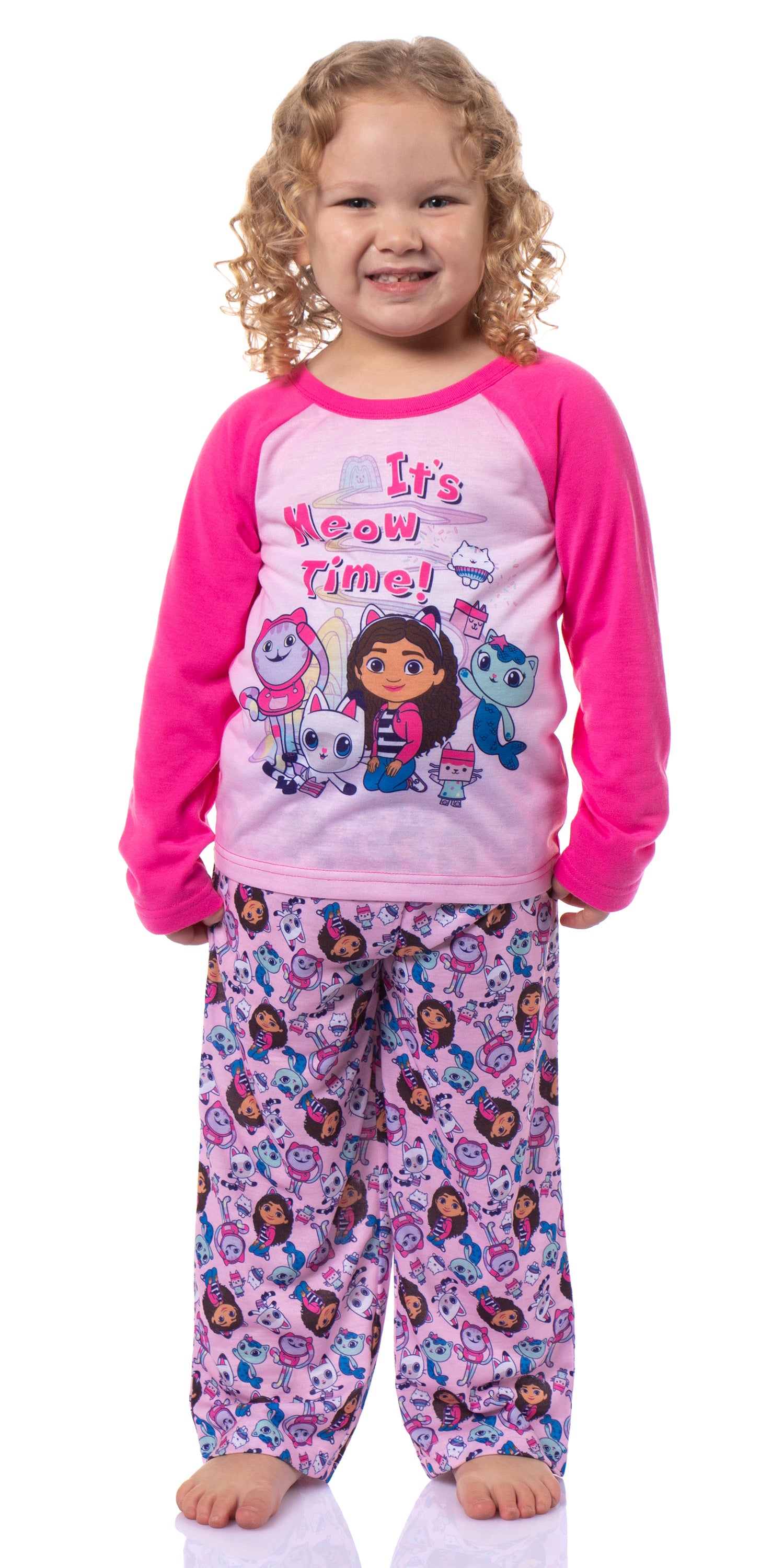 Gabbys Dollhouse Toddler Girl's Meow Time! Raglan Top Pajama 2 Piece Set