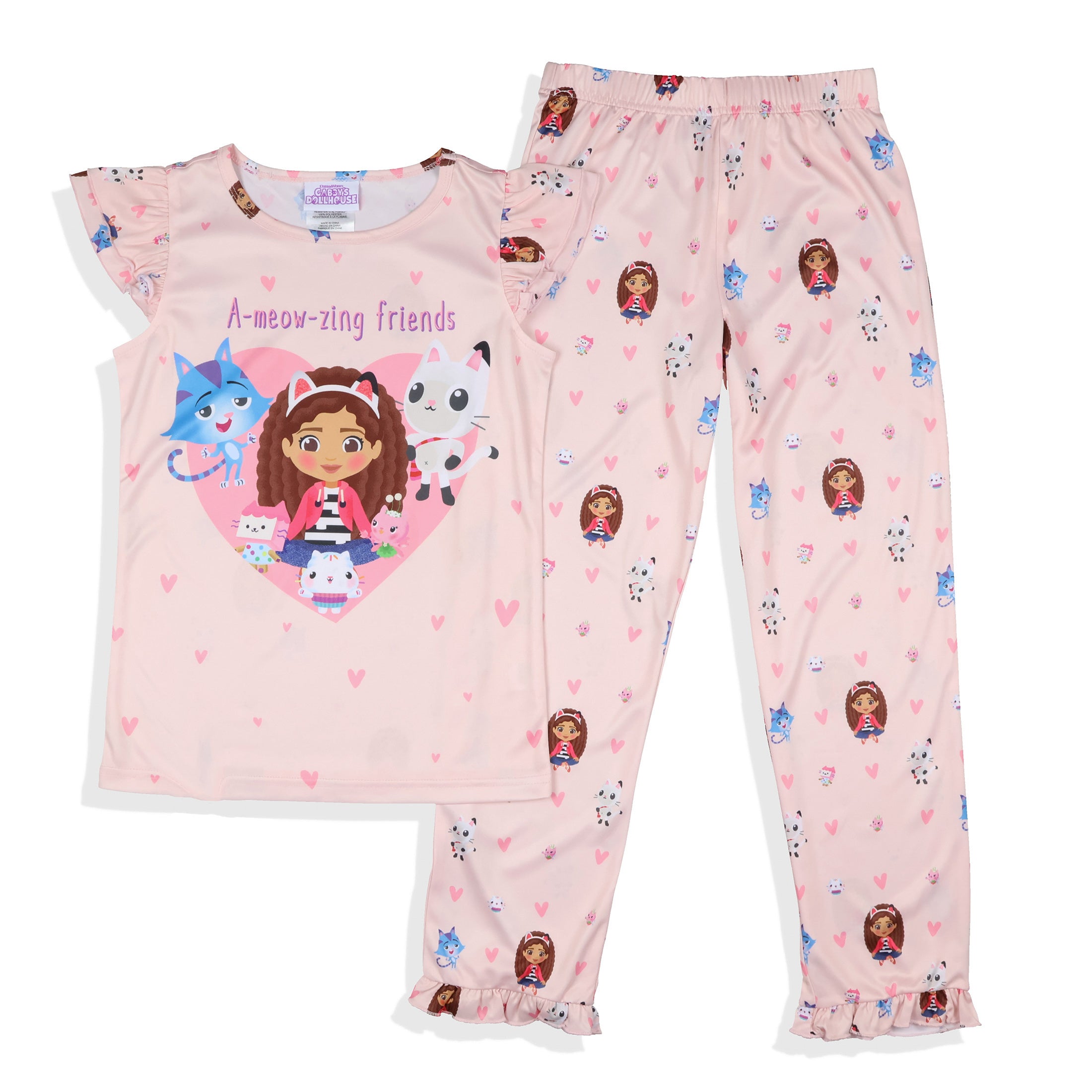 Gabby's Dollhouse Girls' A-Meow-Zing Friends 2-Piece Pajama Sleep Set