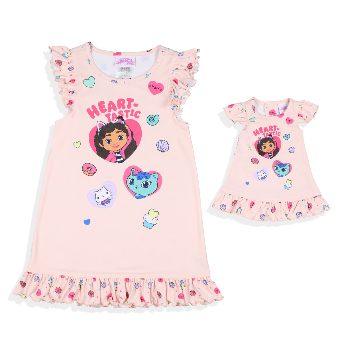 Gabby's Dollhouse Toddler Girls' Heart-Tastic Nightgown Matching Doll Dress