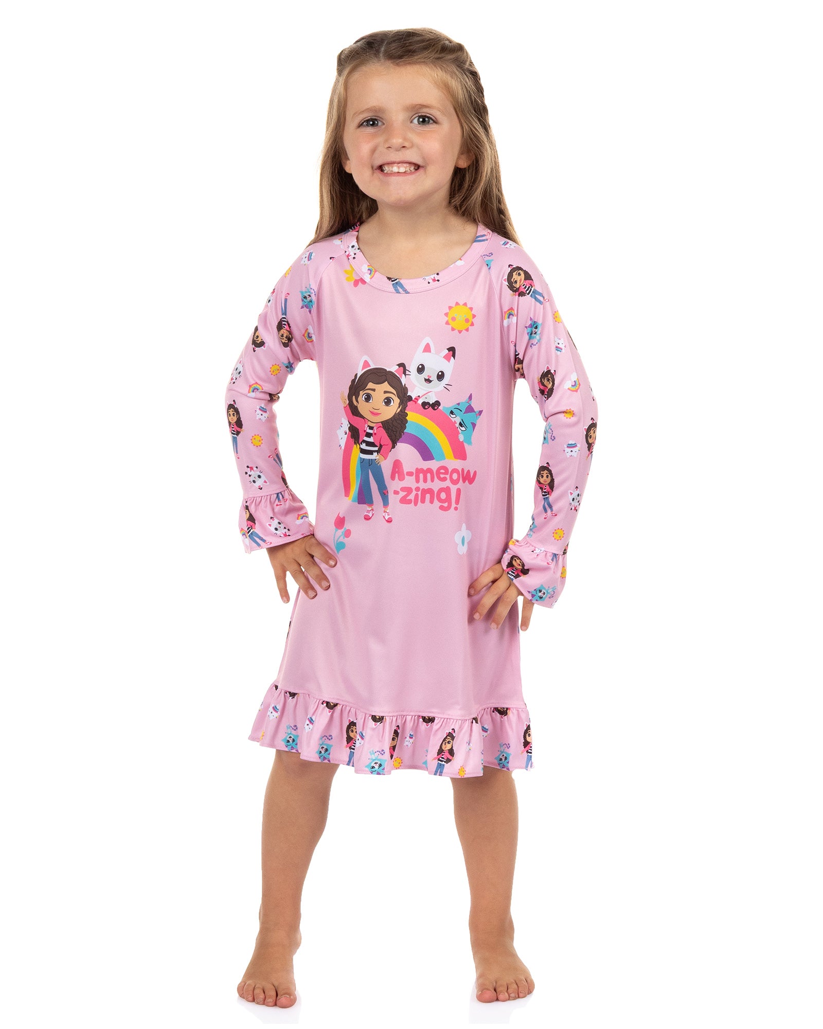 Gabby's Dollhouse Pajama Toddler Girl's Long Sleeve Ruffle Nightgown